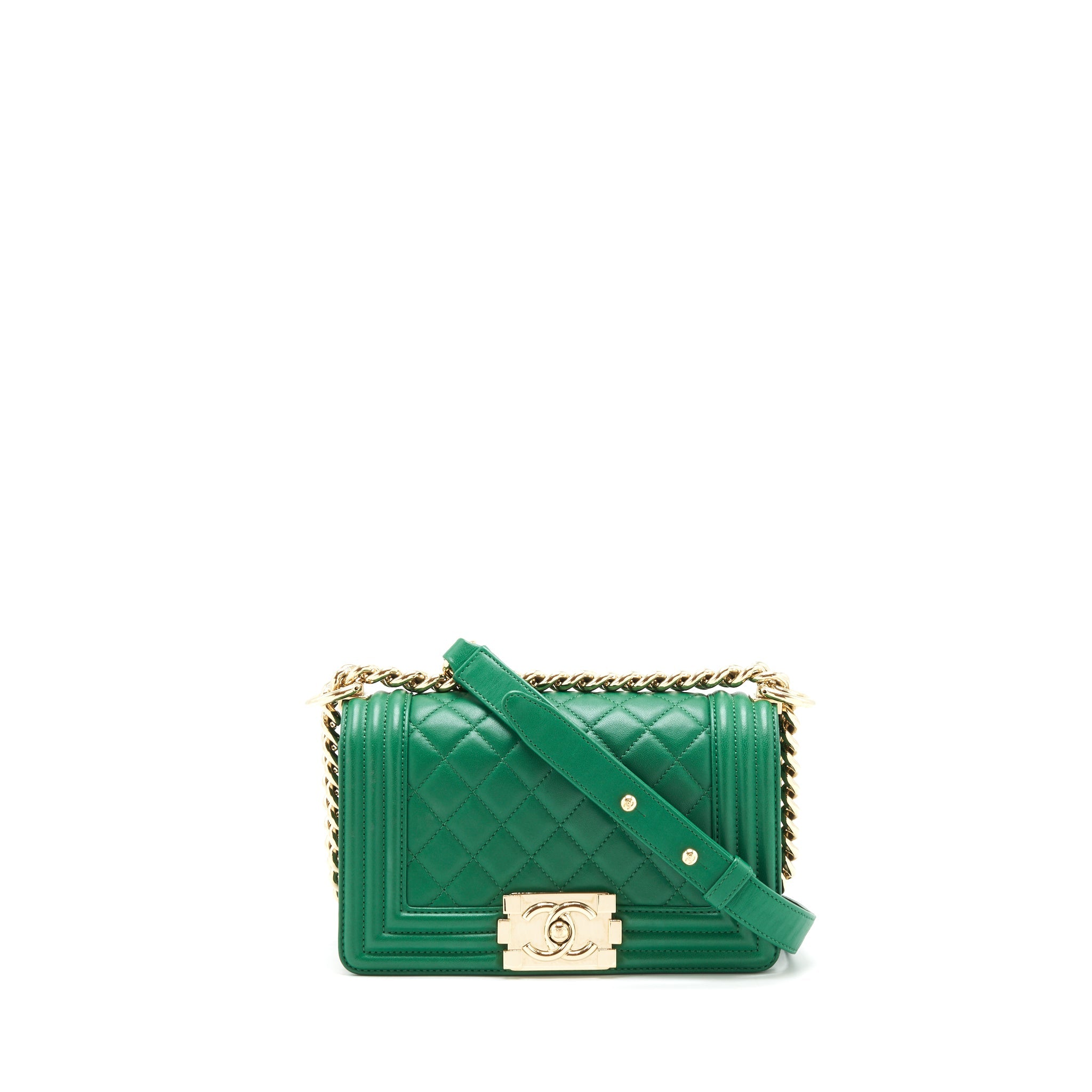 CHANEL SMALL BOY BAG LAMBSKIN GREEN LGHW