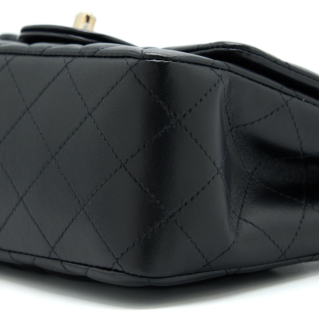 CHANEL MINI SQUARE FLAP BAG LAMBSKIN BLACK GHW (MICROCHIP)
