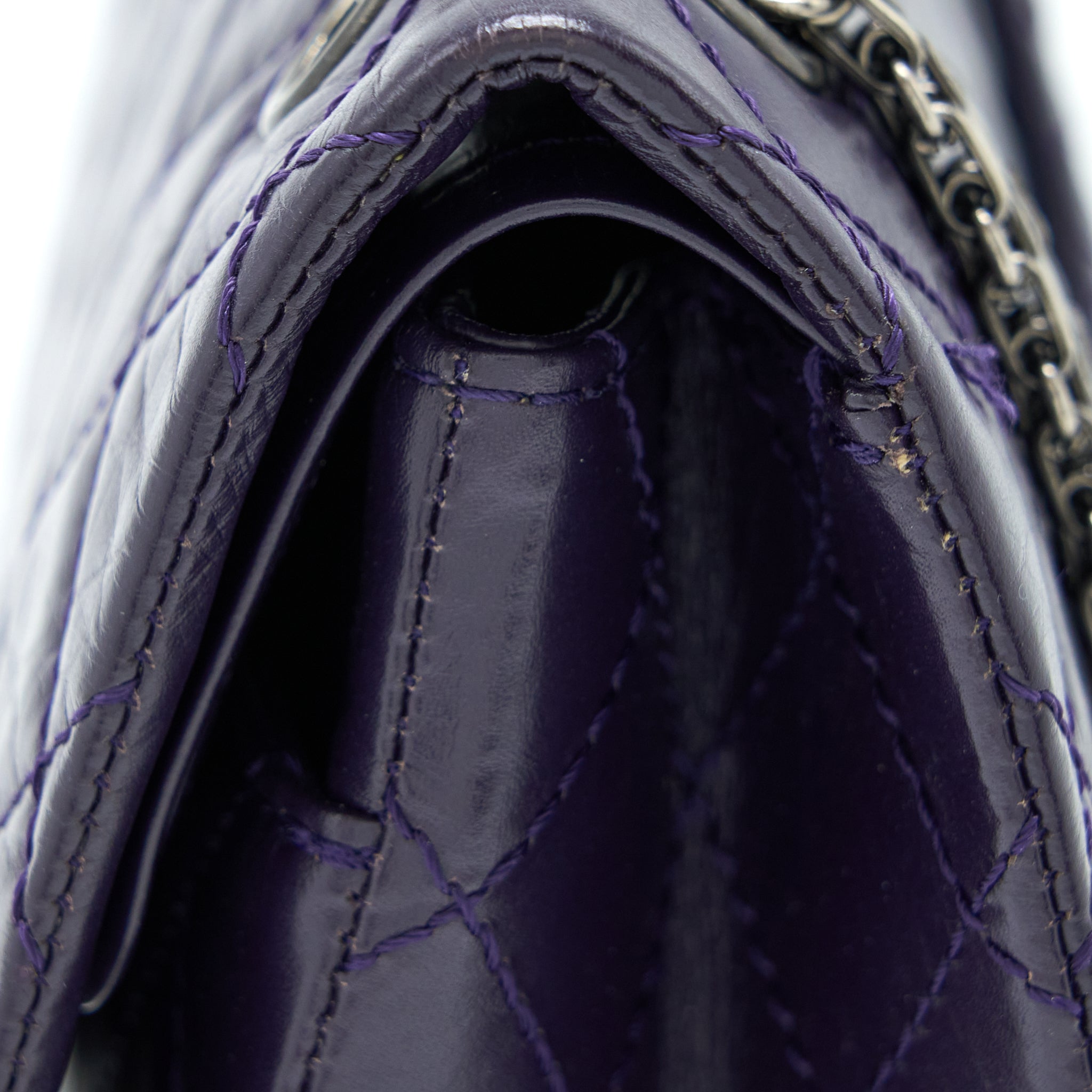 CHANEL LARGE 2.55 REISSUE FLAP BAG AGED CALFSKIN DARK PURPLE RUTHENIUM HARDWARE