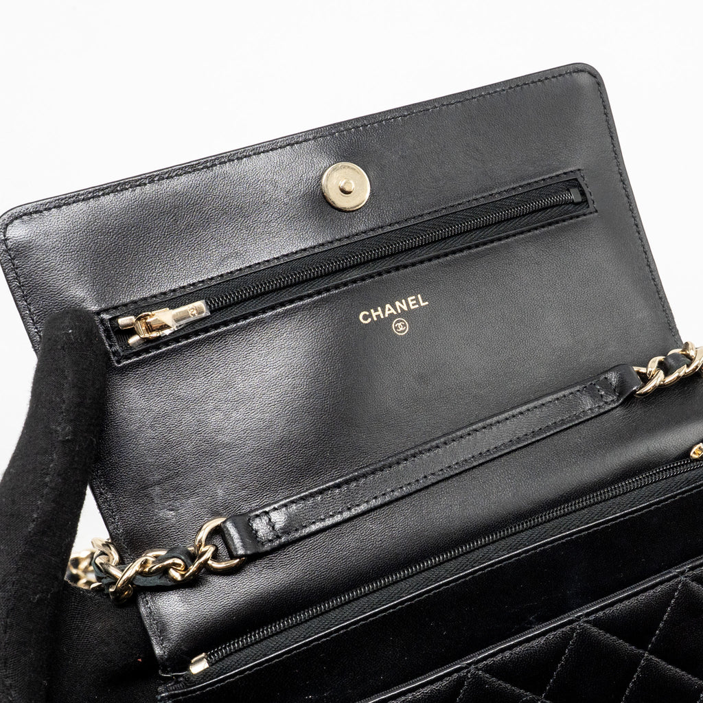 CHANEL COCO CHARM WALLET ON CHAIN LAMBSKIN BLACK LGHW
