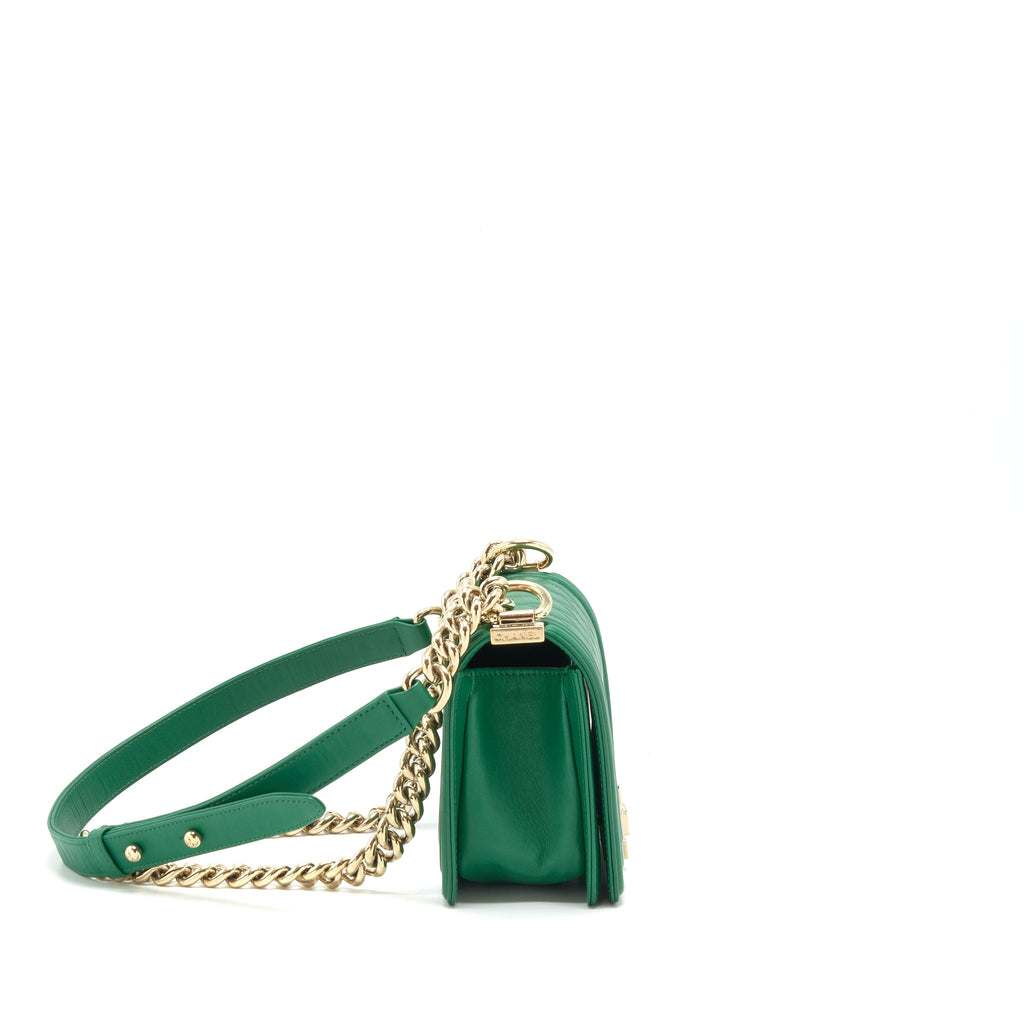 CHANEL SMALL BOY BAG LAMBSKIN GREEN LGHW