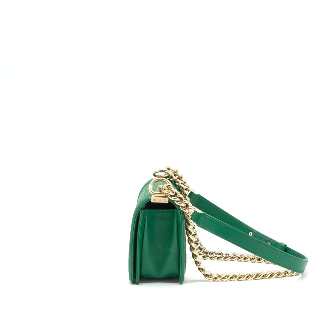 CHANEL SMALL BOY BAG LAMBSKIN GREEN LGHW
