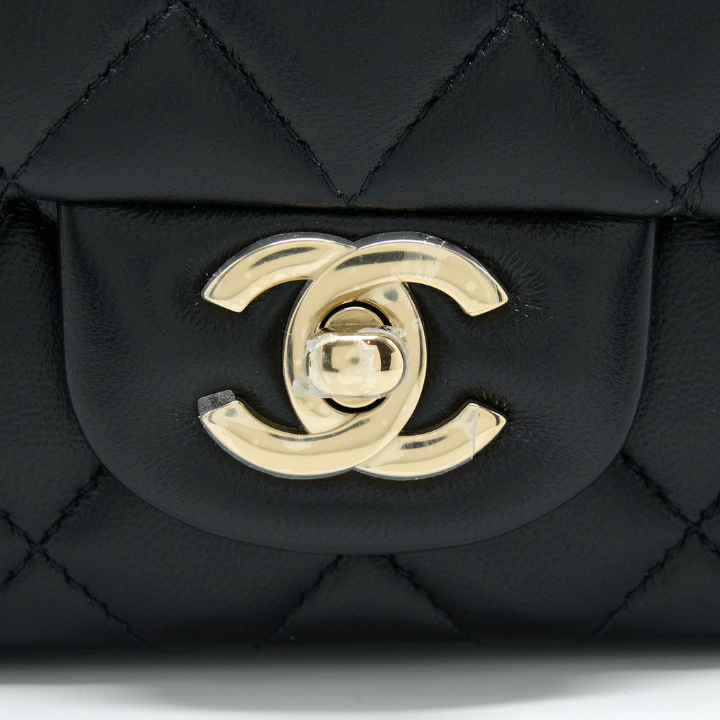 CHANEL MINI SQUARE FLAP BAG LAMBSKIN BLACK GHW (MICROCHIP)