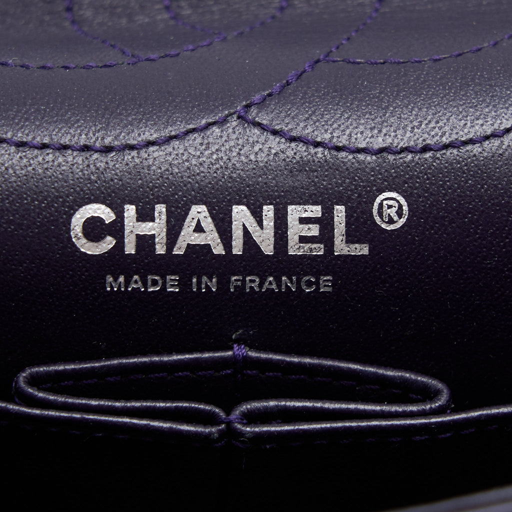 CHANEL LARGE 2.55 REISSUE FLAP BAG AGED CALFSKIN DARK PURPLE RUTHENIUM HARDWARE
