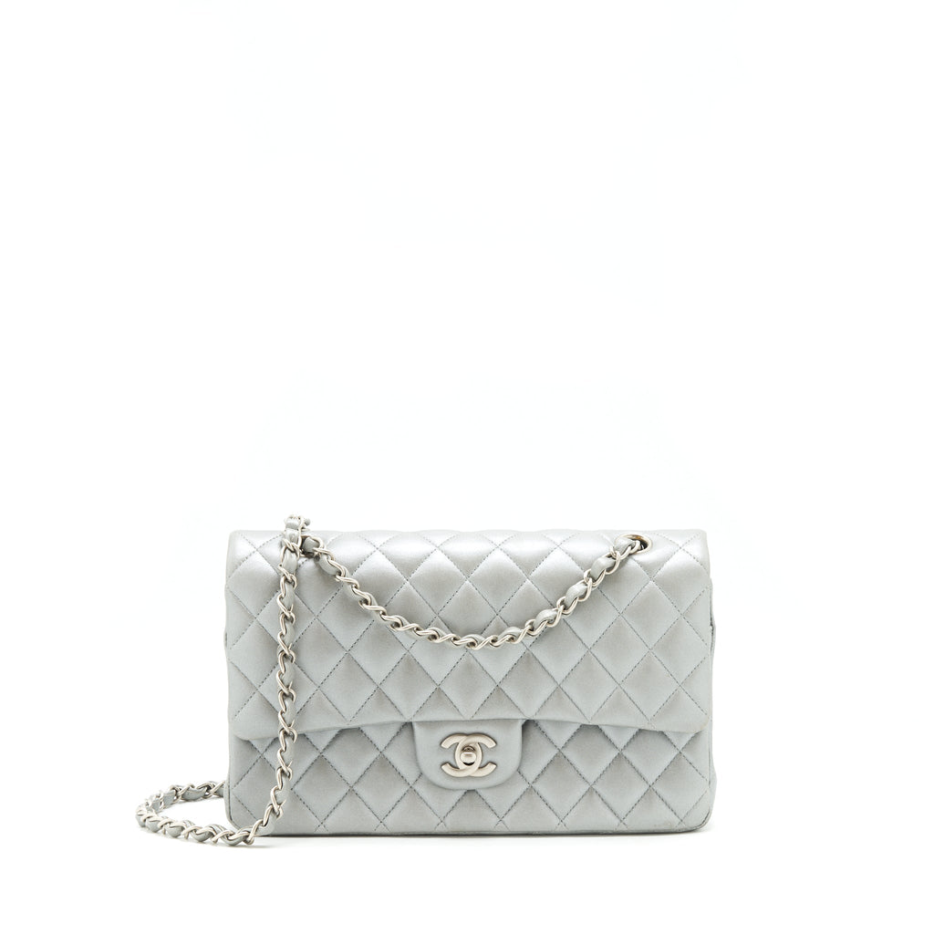 CHANEL MEDIUM CLASSIC FLAP BAG SILVER GREY SHW