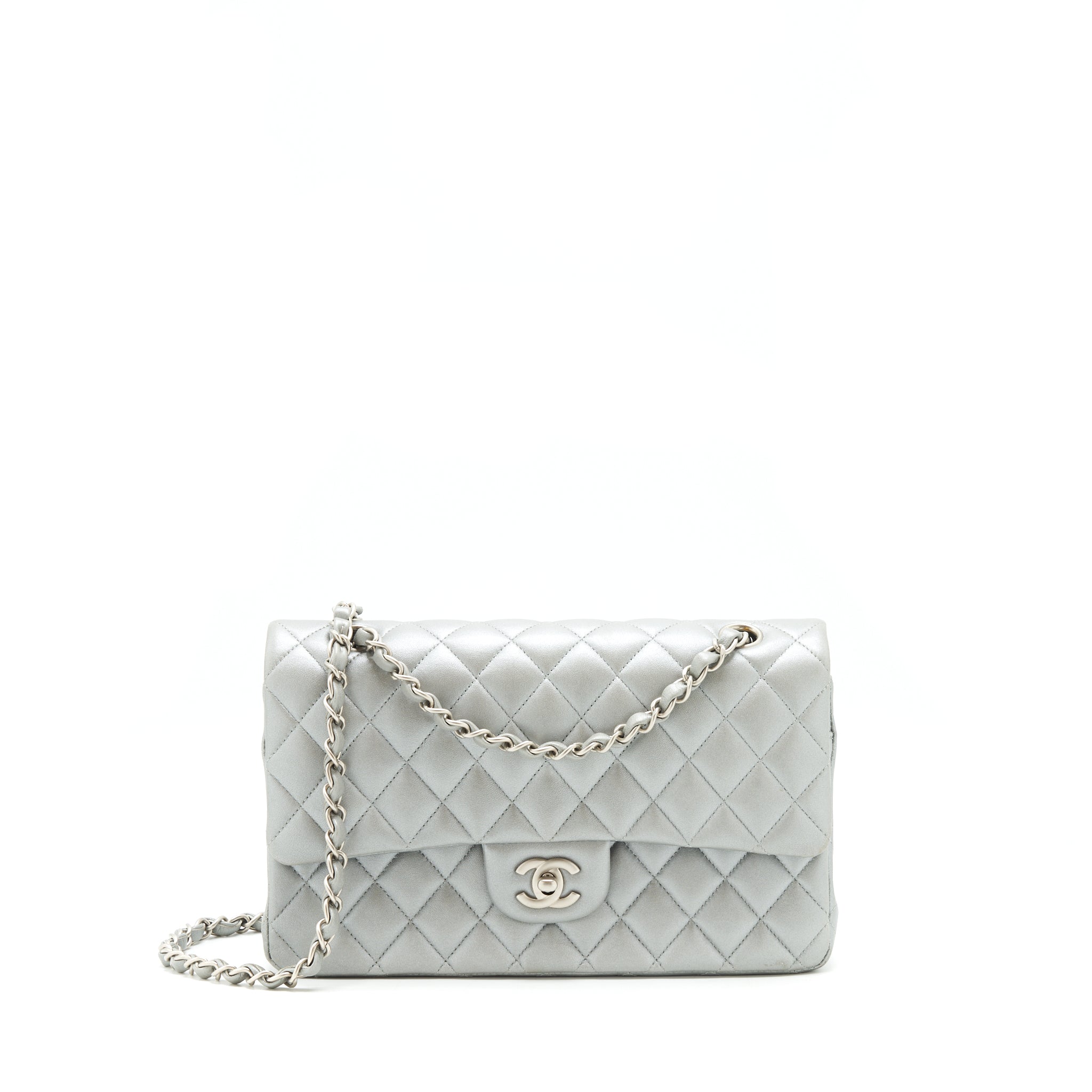 CHANEL MEDIUM CLASSIC FLAP BAG SILVER GREY SHW