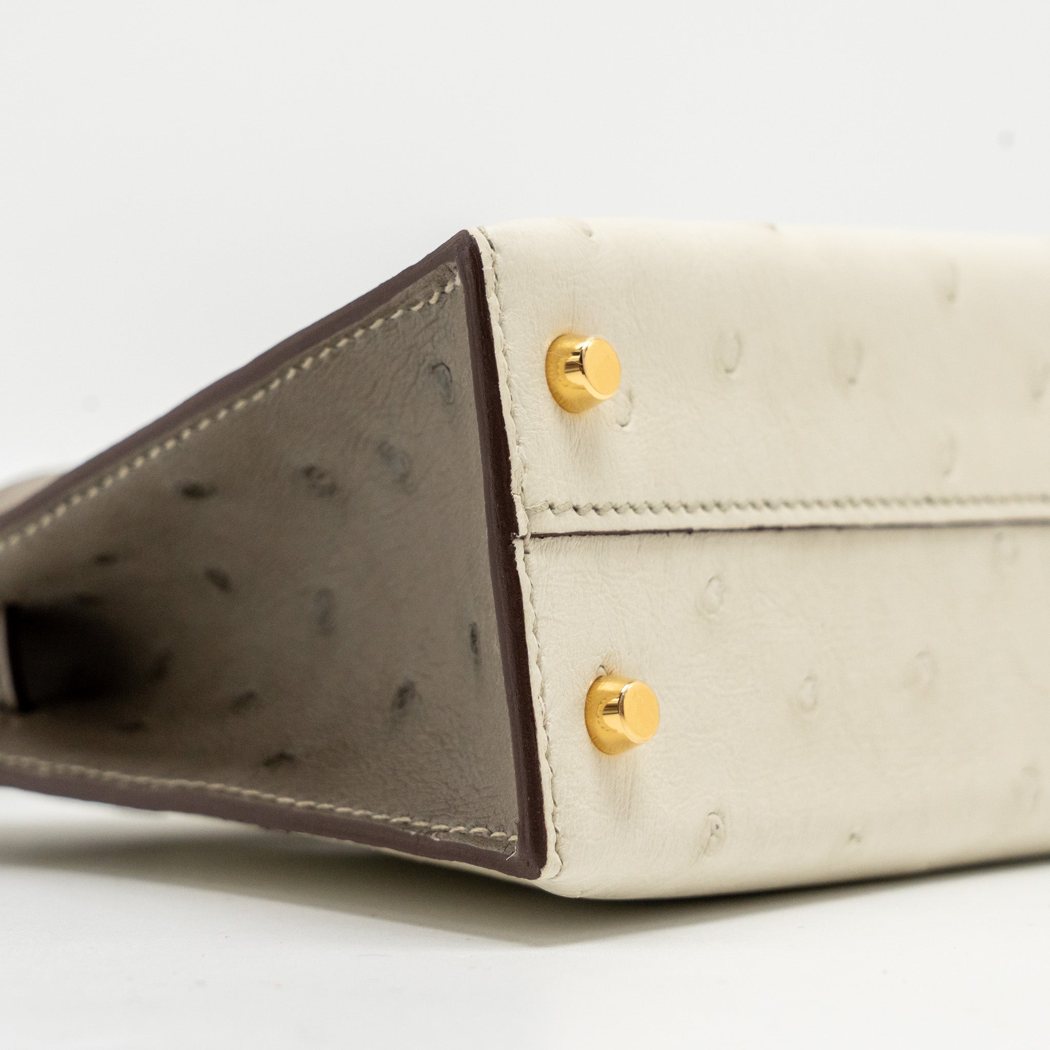 HERMES MINI KELLY II SPECIAL ORDER OSTRICH BETON / GRIS TOURTERELLE GHW