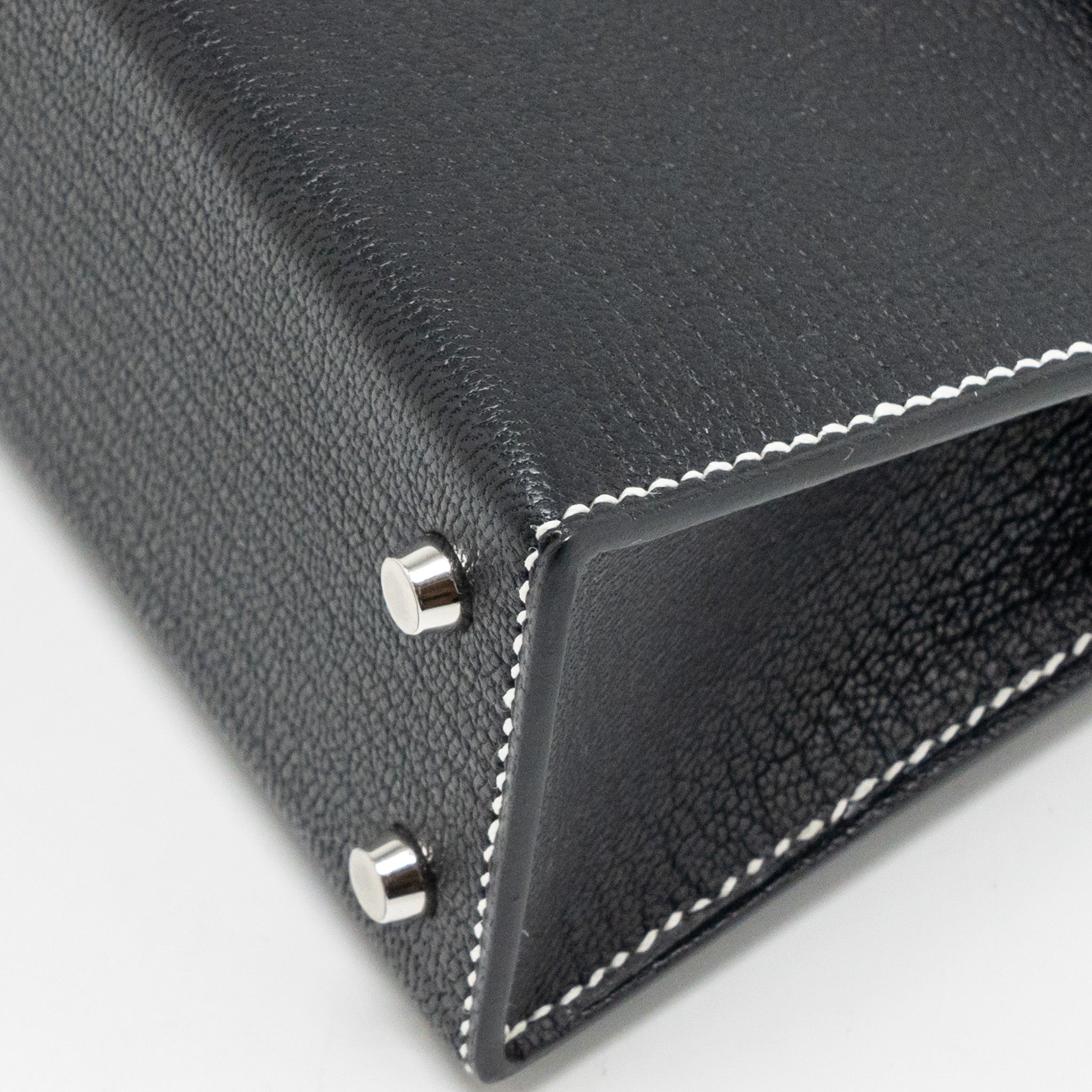 HERMES MINI KELLY II SPECIAL ORDER CHEVRE MYSORE BLACK / GRIS PERLE SHW