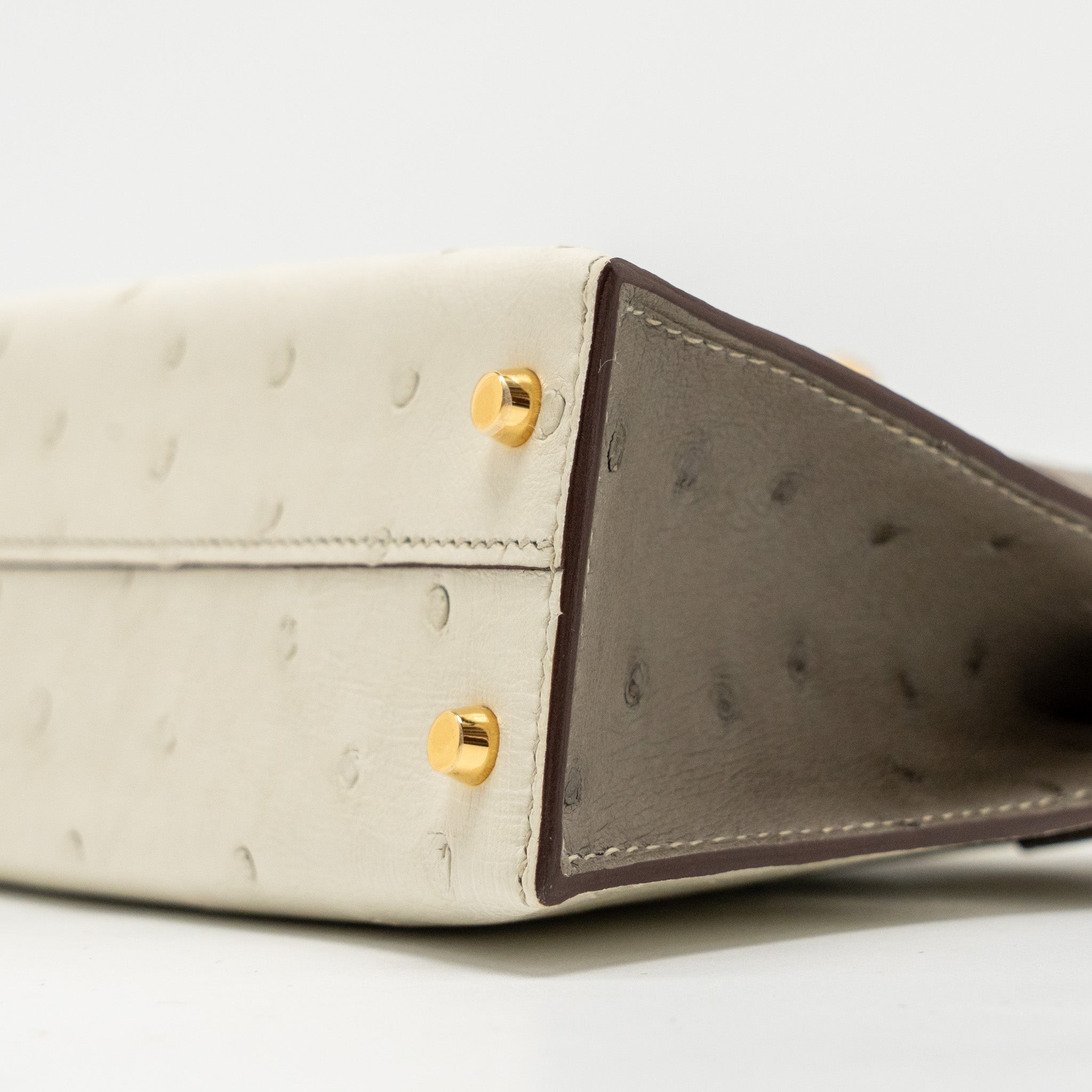 HERMES MINI KELLY II SPECIAL ORDER OSTRICH BETON / GRIS TOURTERELLE GHW