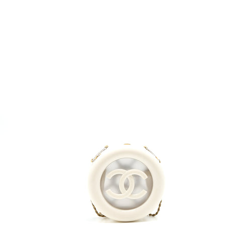 CHANEL RUNWAY WHITE CRYSTAL ROUND EVENING CLUTCH SHOULDER BAG BOX GHW