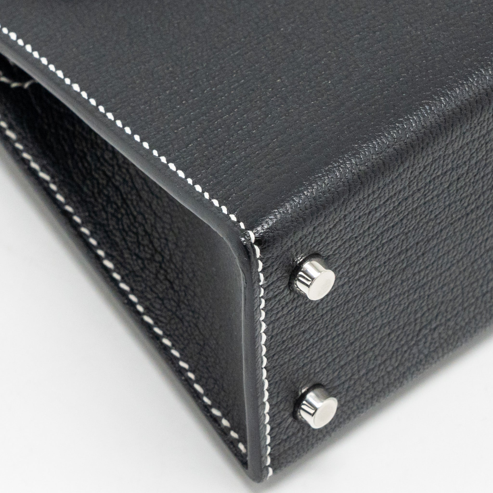 HERMES MINI KELLY II SPECIAL ORDER CHEVRE MYSORE BLACK / GRIS PERLE SHW