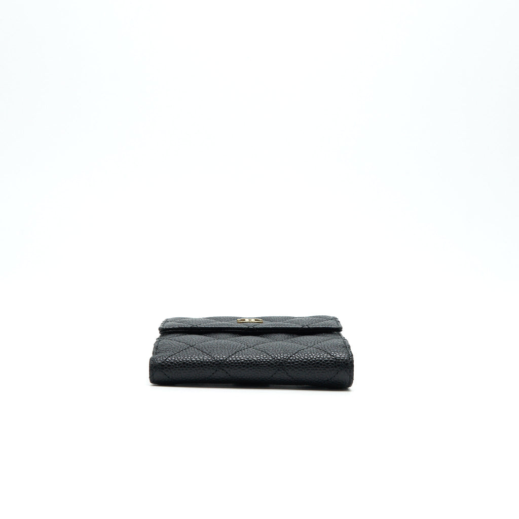 CHANEL QUILTED CAVIAR SMALL WALLET BLACK GHW