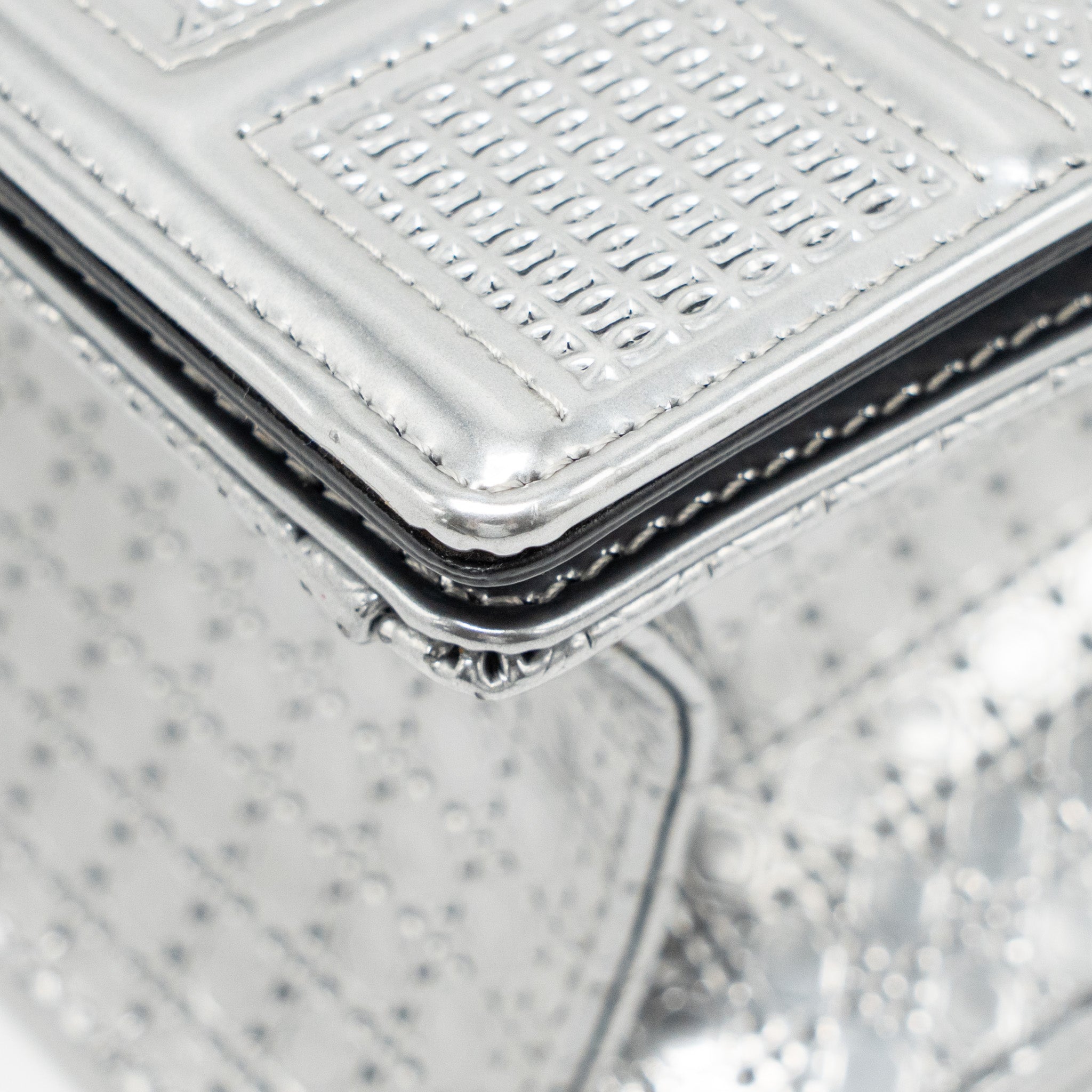 DIOR DIORAMA FLAP BAG PATENT MICRO-CANNAGE LEATHER METALLIC SILVER SHW