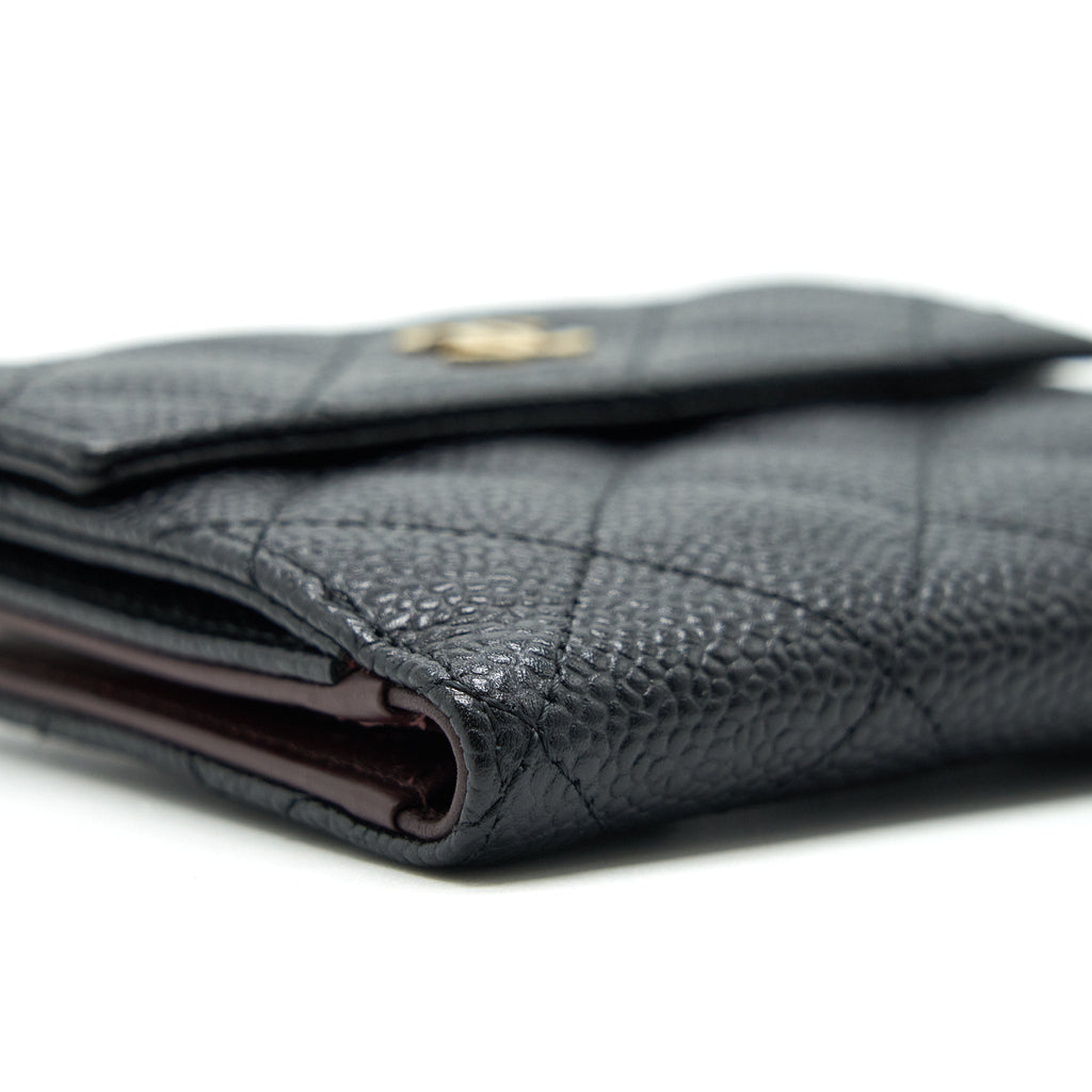 CHANEL QUILTED CAVIAR SMALL WALLET BLACK GHW