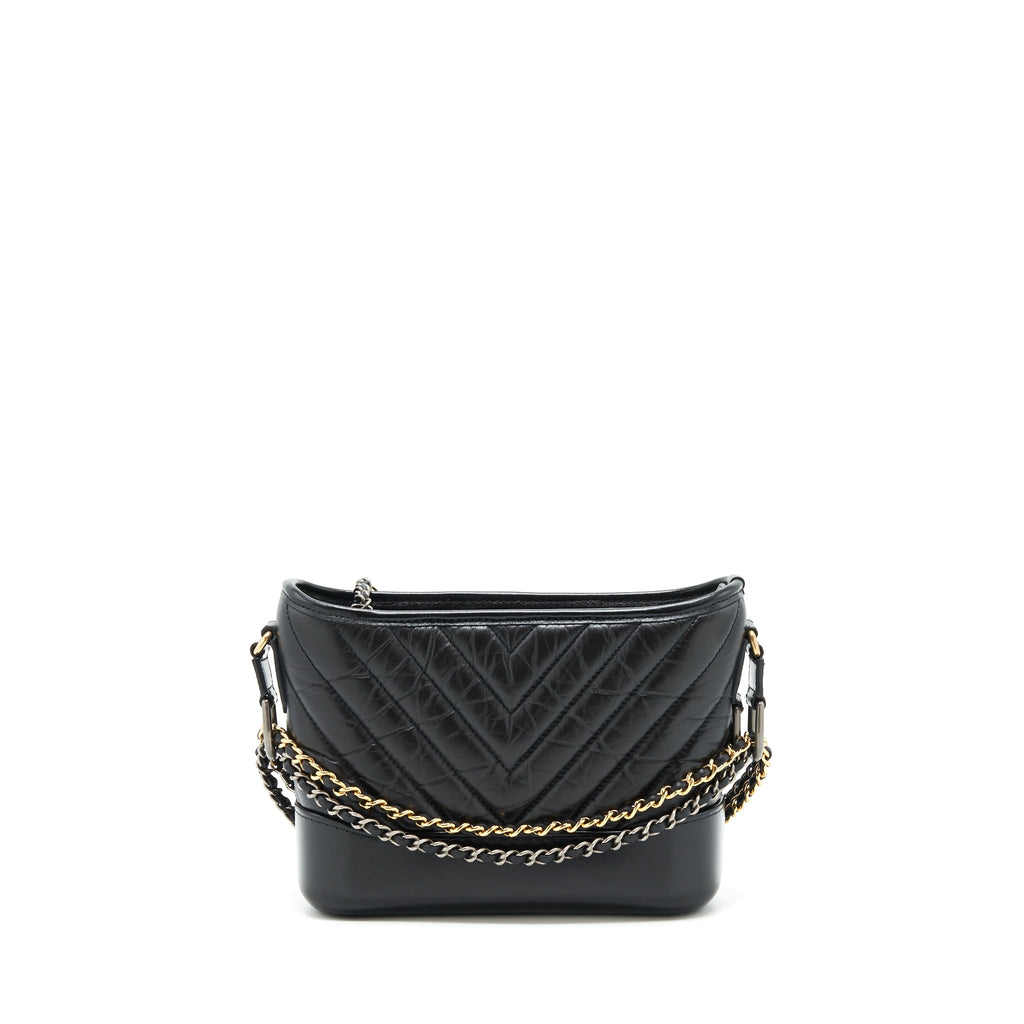 CHANEL CHEVRON GABRIELLE HOBO BAG BLACK WITH GOLD AND SILVER HARDWARE