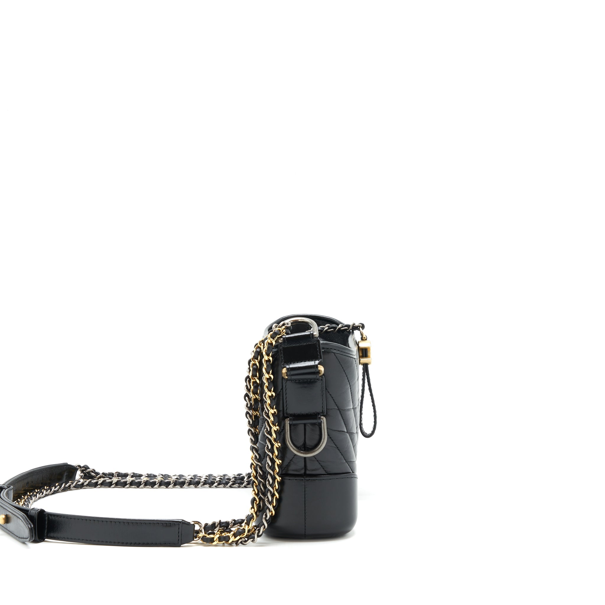 CHANEL CHEVRON GABRIELLE HOBO BAG BLACK WITH GOLD AND SILVER HARDWARE