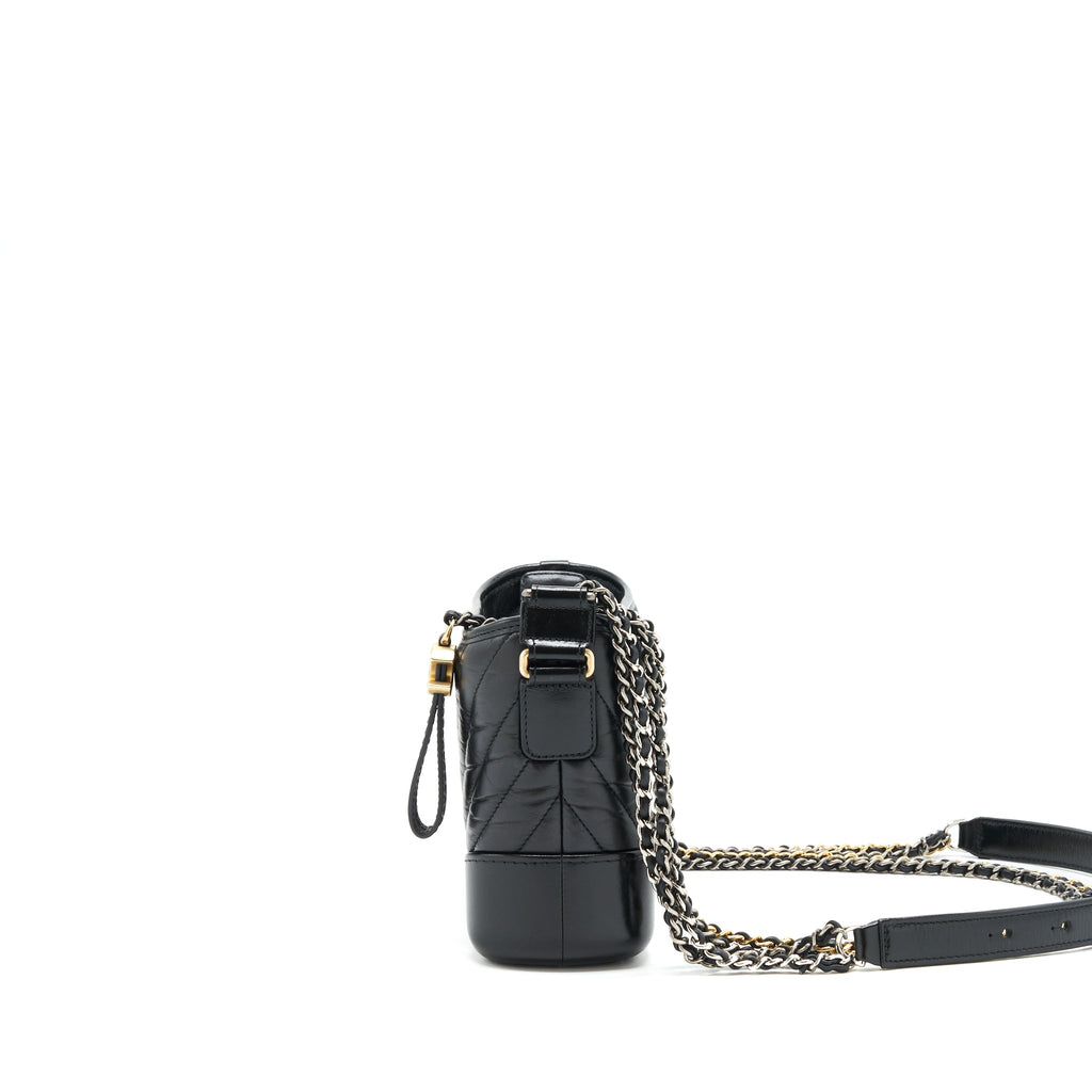 CHANEL CHEVRON GABRIELLE HOBO BAG BLACK WITH GOLD AND SILVER HARDWARE