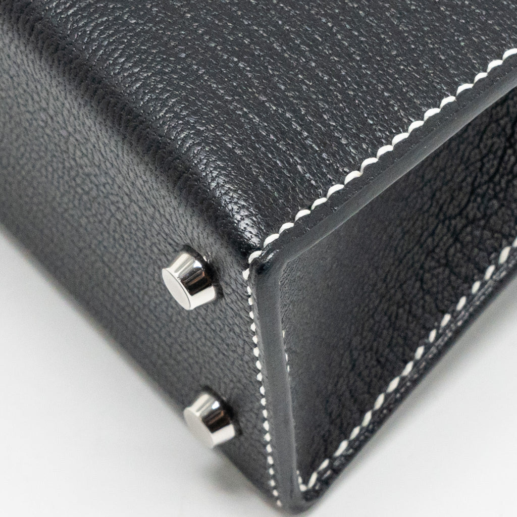 HERMES MINI KELLY II SPECIAL ORDER CHEVRE MYSORE BLACK / GRIS PERLE SHW