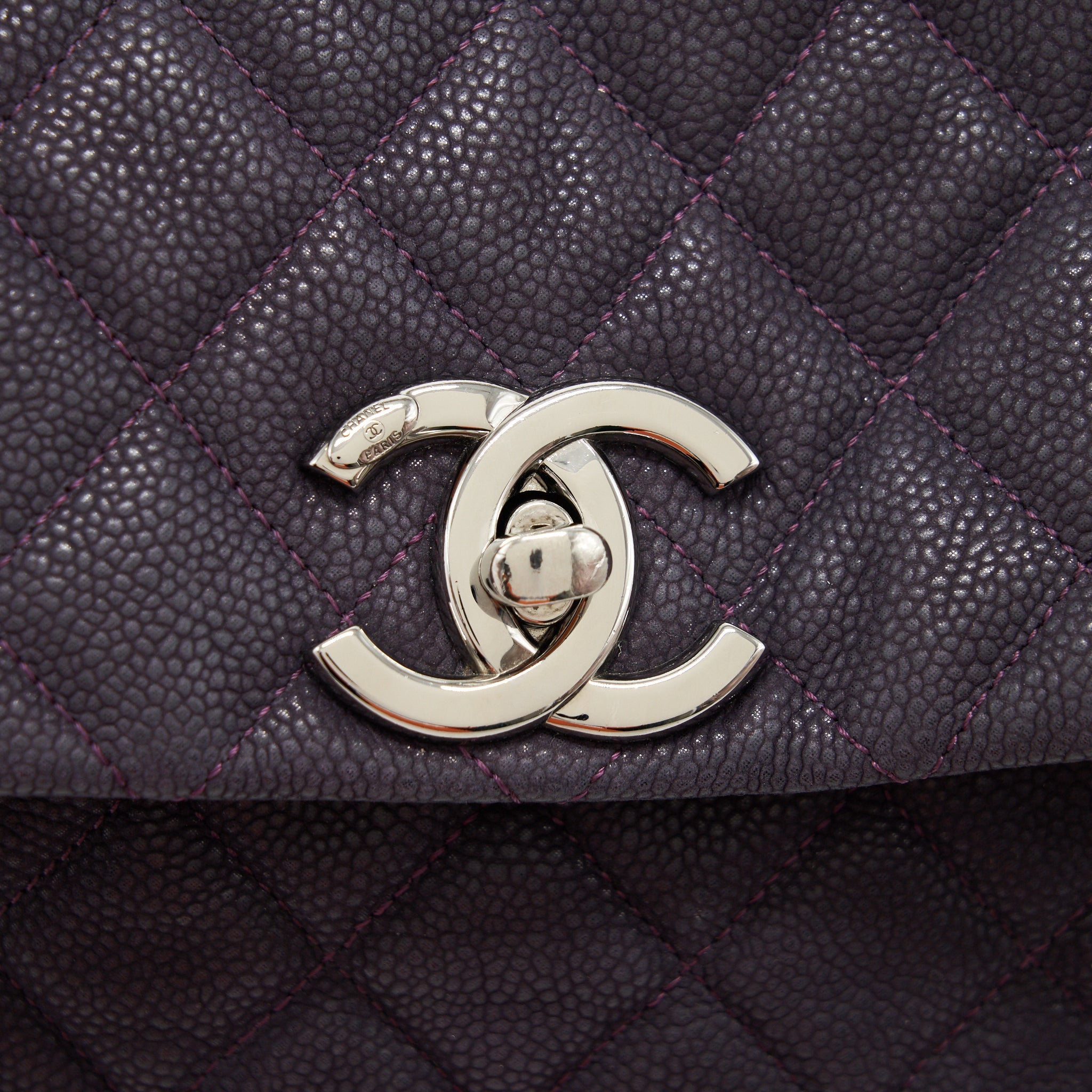 CHANEL FLAP TOTE BAG WITH CHAIN CAVIAR IN PURPLE SHW