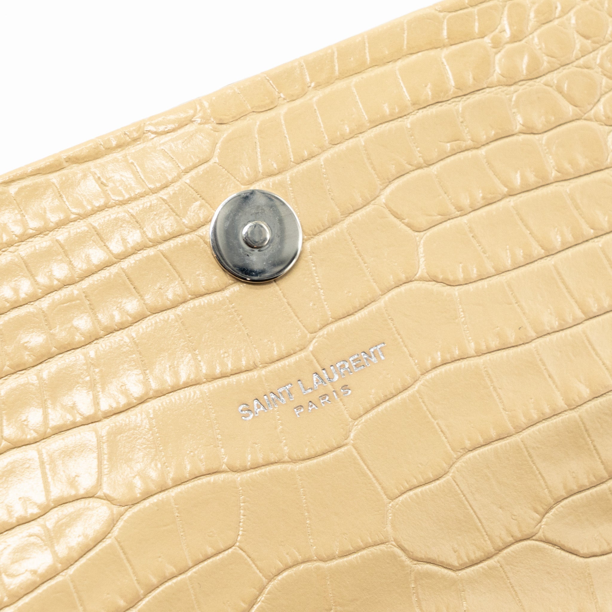 SAINT LAURENT KATE CLUTCH CROC EMBOSSED LEATHER BEIGE SHW