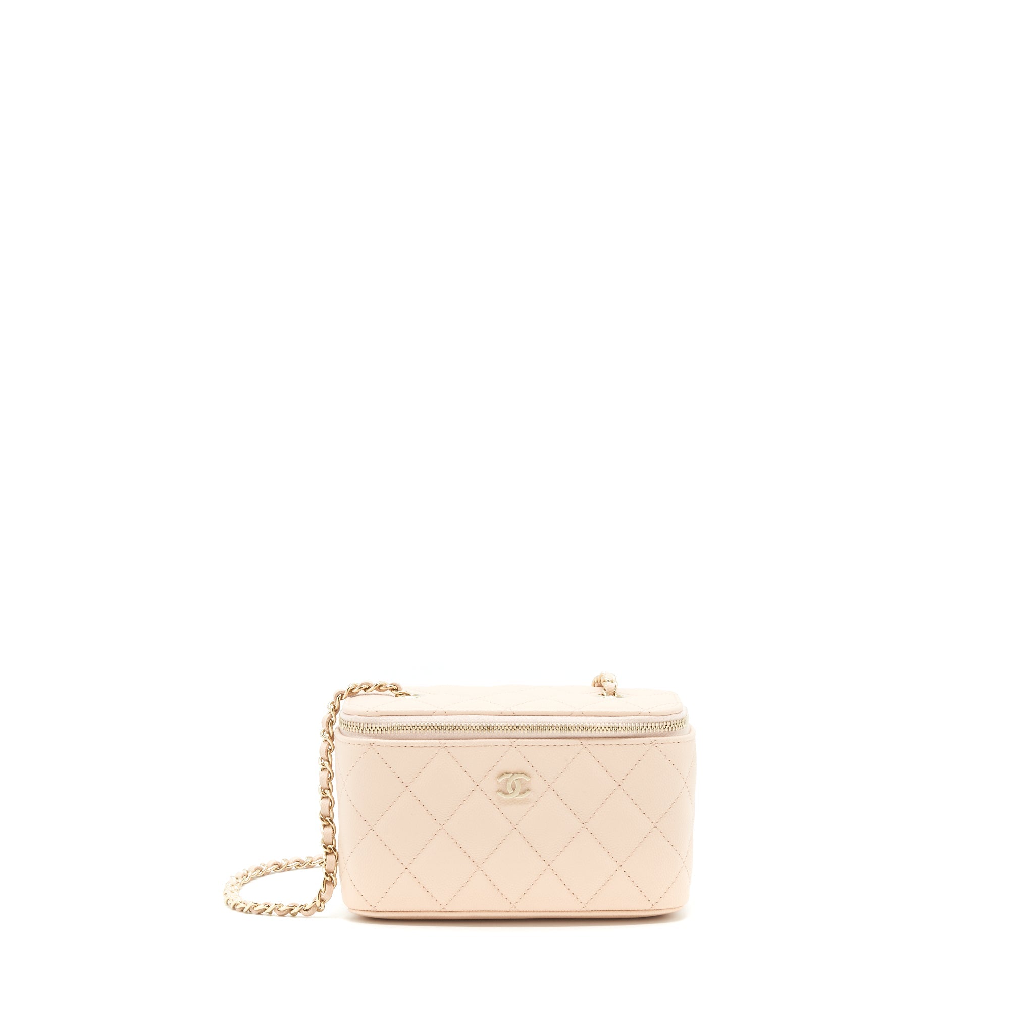 CHANEL 22C LONG VANITY WITH CHAIN CAVIAR BEIGE LGHW