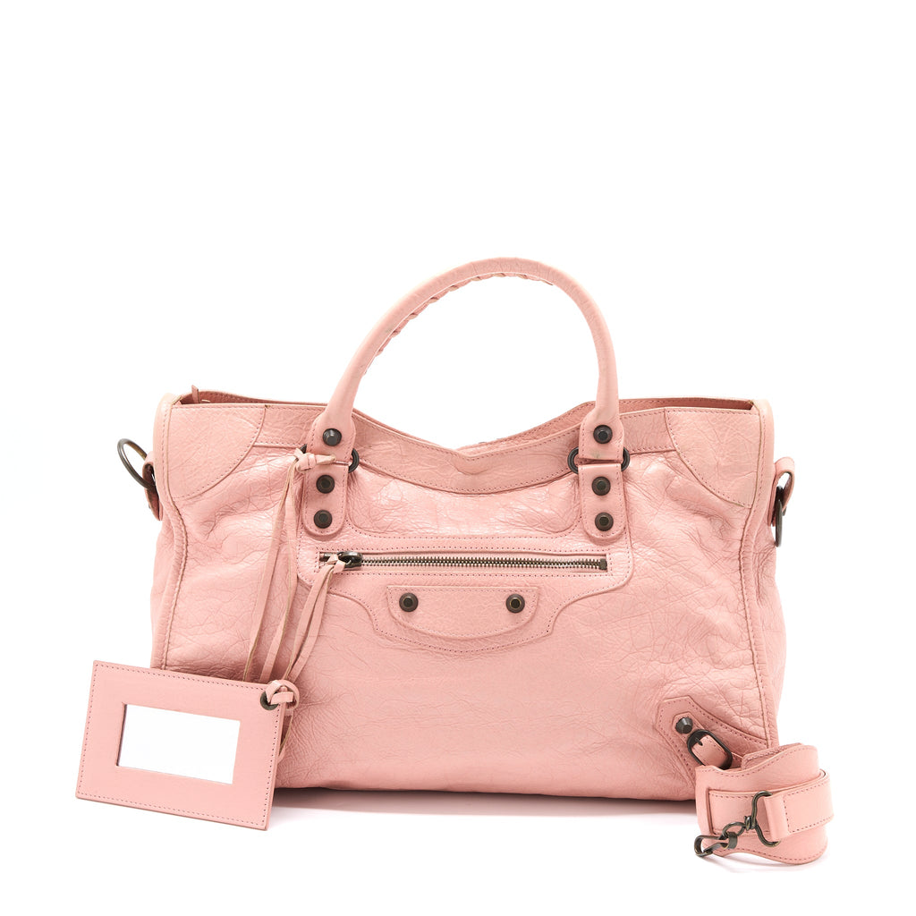 BALENCIAGA CLASSIC CITY BAG LEATHER PINK BLACK HARDWARE