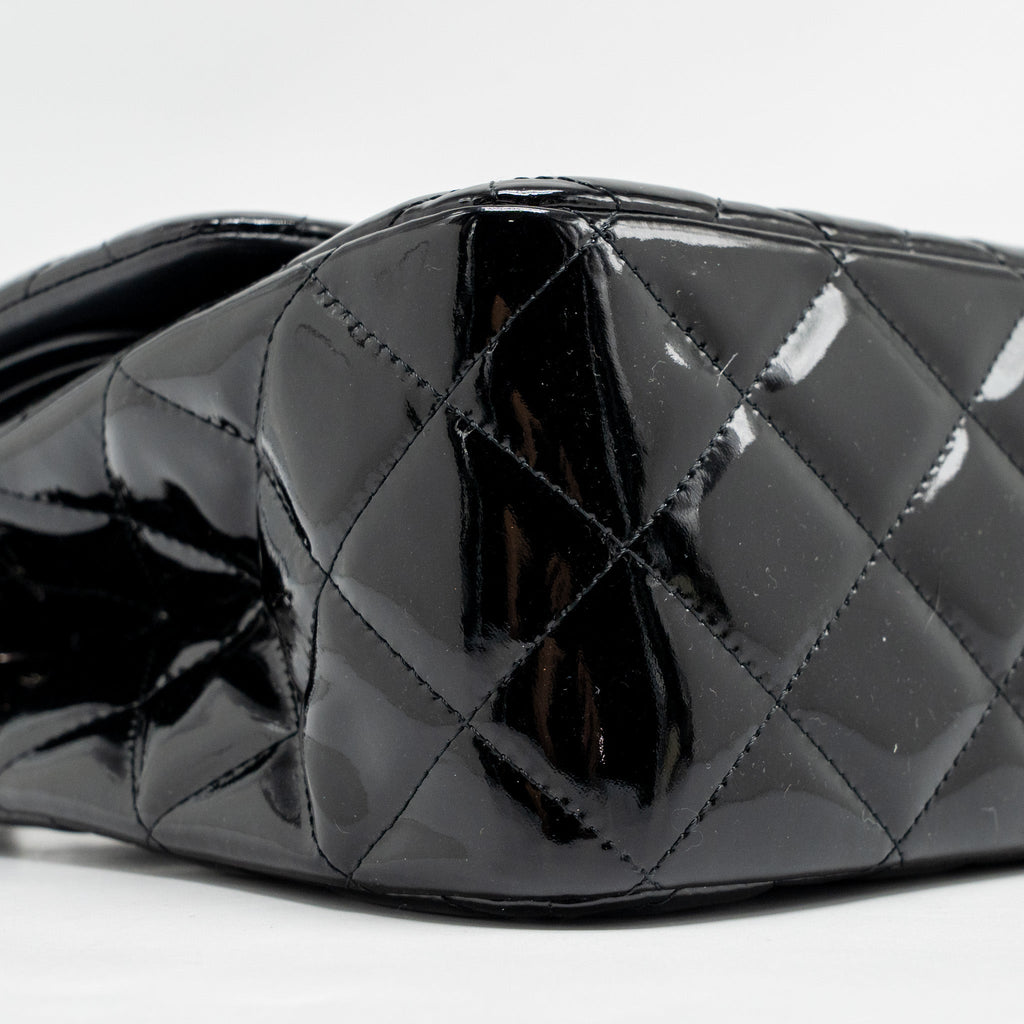 CHANEL JUMBO CLASSIC DOUBLE FLAP BAG PATENT BLACK SHW