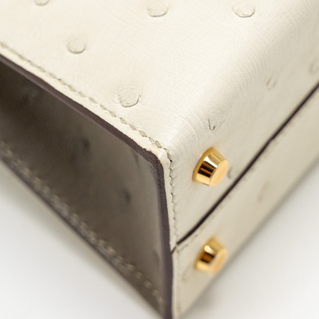 HERMES MINI KELLY II SPECIAL ORDER OSTRICH BETON / GRIS TOURTERELLE GHW