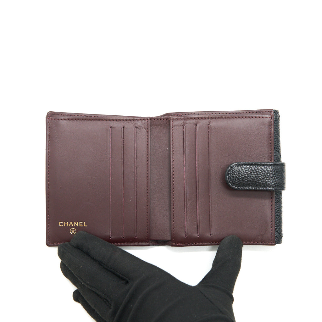 CHANEL QUILTED CAVIAR SMALL WALLET BLACK GHW