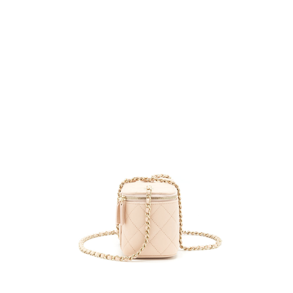 CHANEL 22C LONG VANITY WITH CHAIN CAVIAR BEIGE LGHW