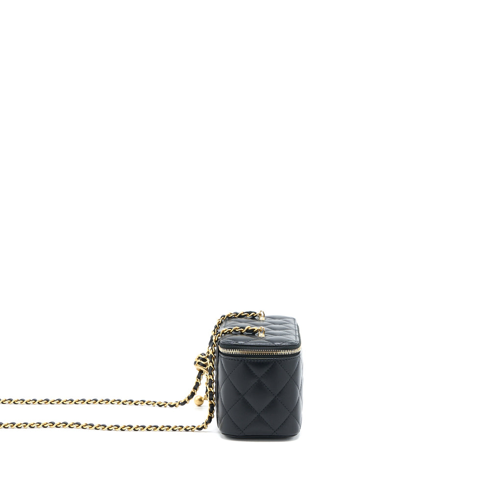 CHANEL PEARL CRUSH LONG VANITY LAMBSKIN BLACK BRUSHED GHW