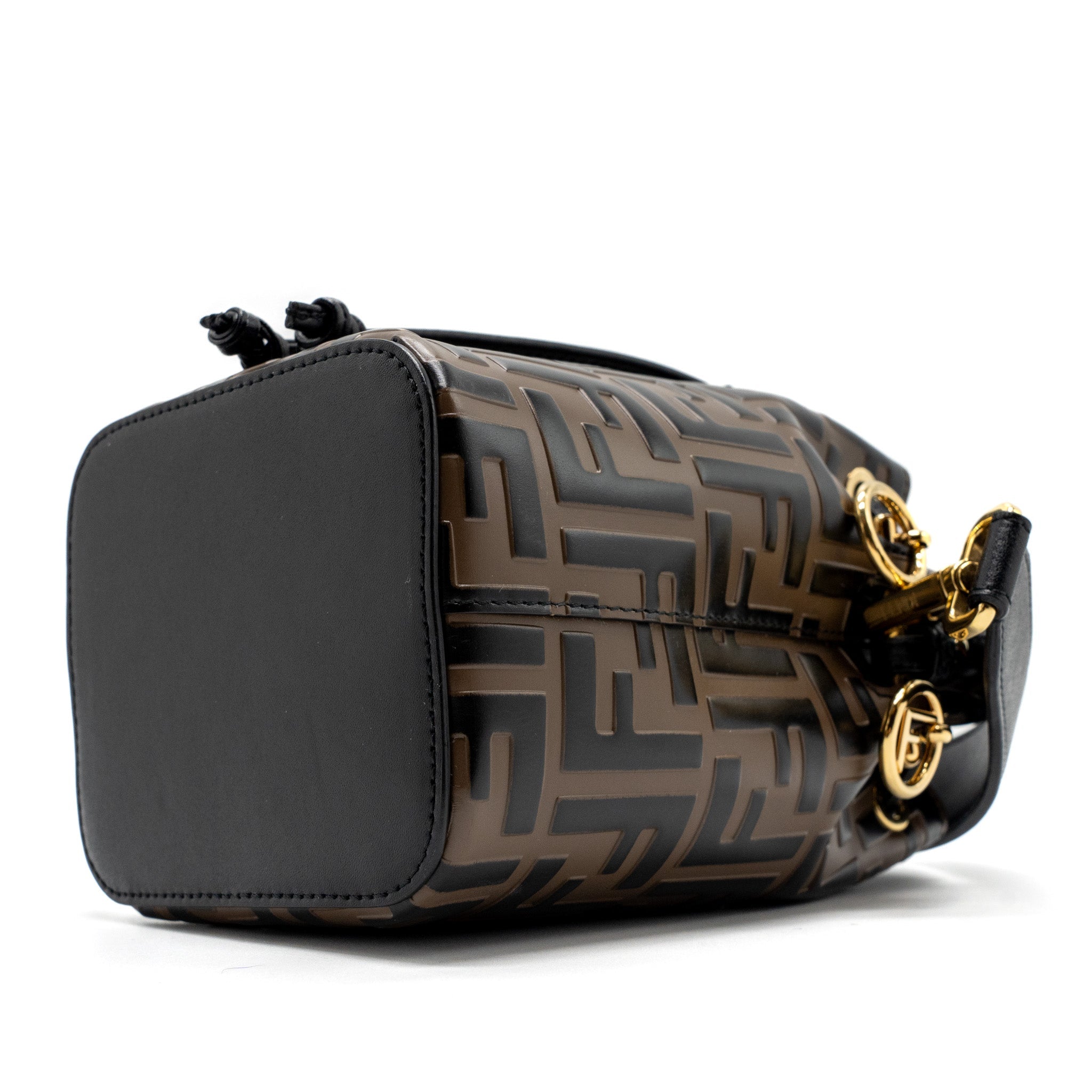 FENDI MINI MON TRESOR BUCKET BAG CALFSKIN BROWN / BLACK GHW