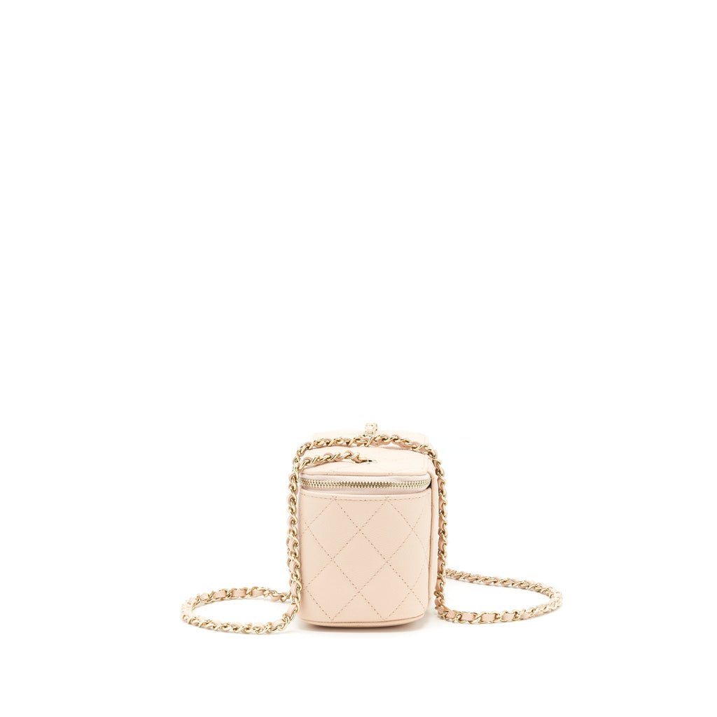 CHANEL 22C LONG VANITY WITH CHAIN CAVIAR BEIGE LGHW