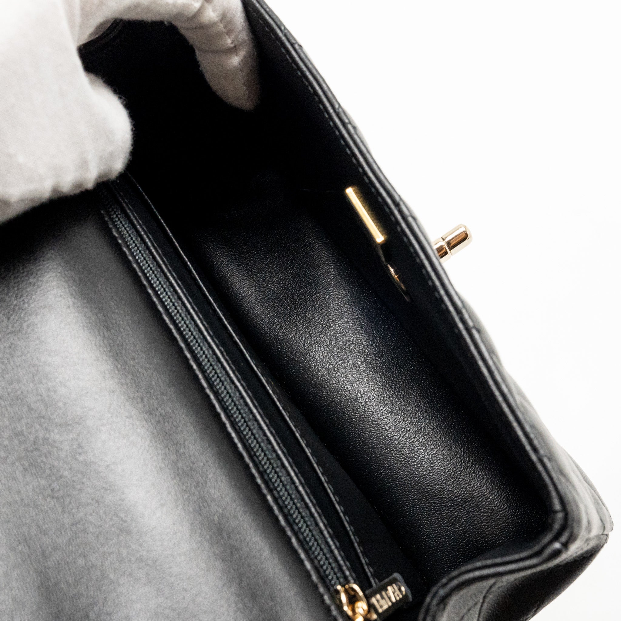 CHANEL TOP HANDLE MINI RECTANGULAR FLAP BAG WITH LION CHARM LAMBSKIN BLACK LGHW (MICROCHIP)