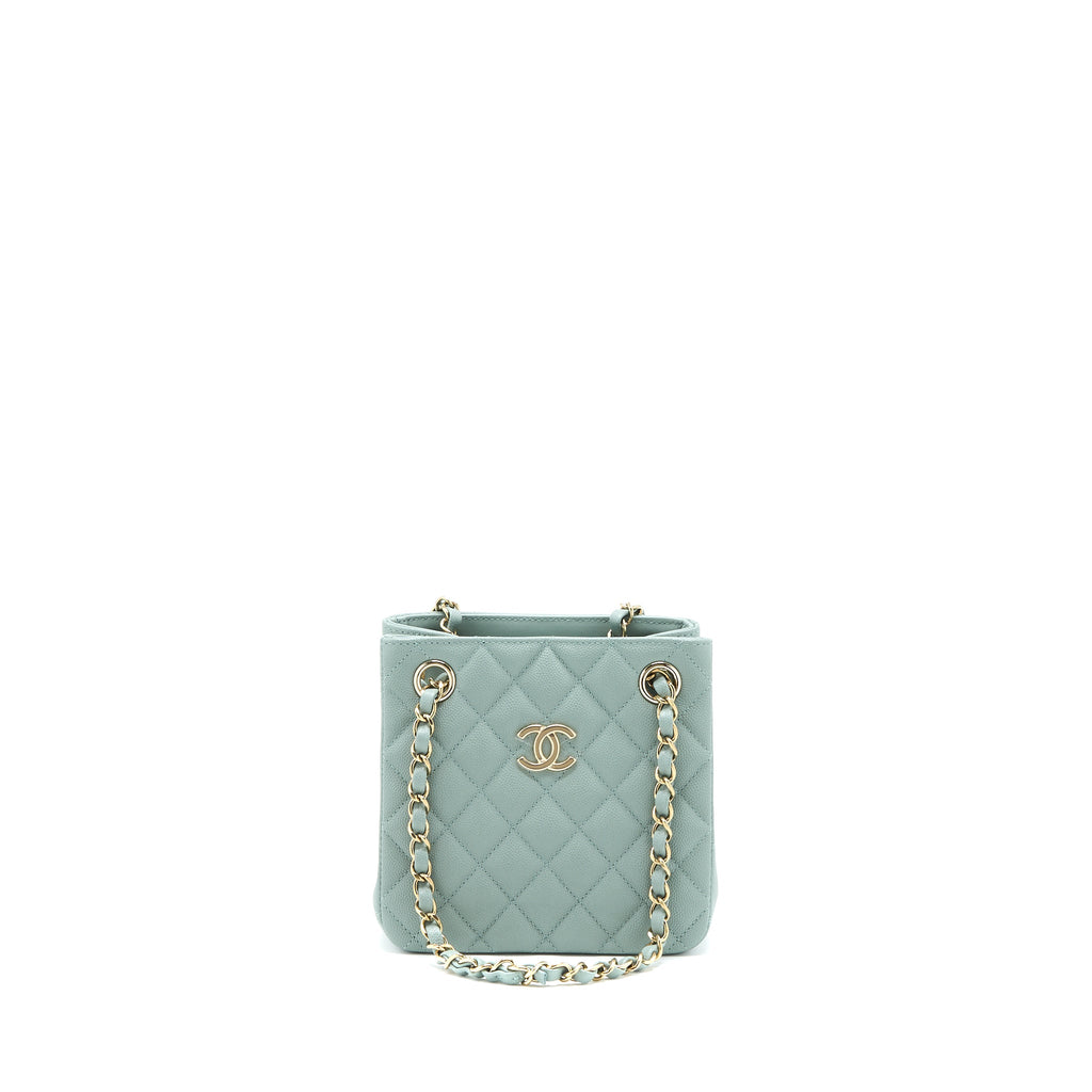 CHANEL 23C MINI BUCKET CAVIAR LIGHT GREY LGHW (MICROCHIP)