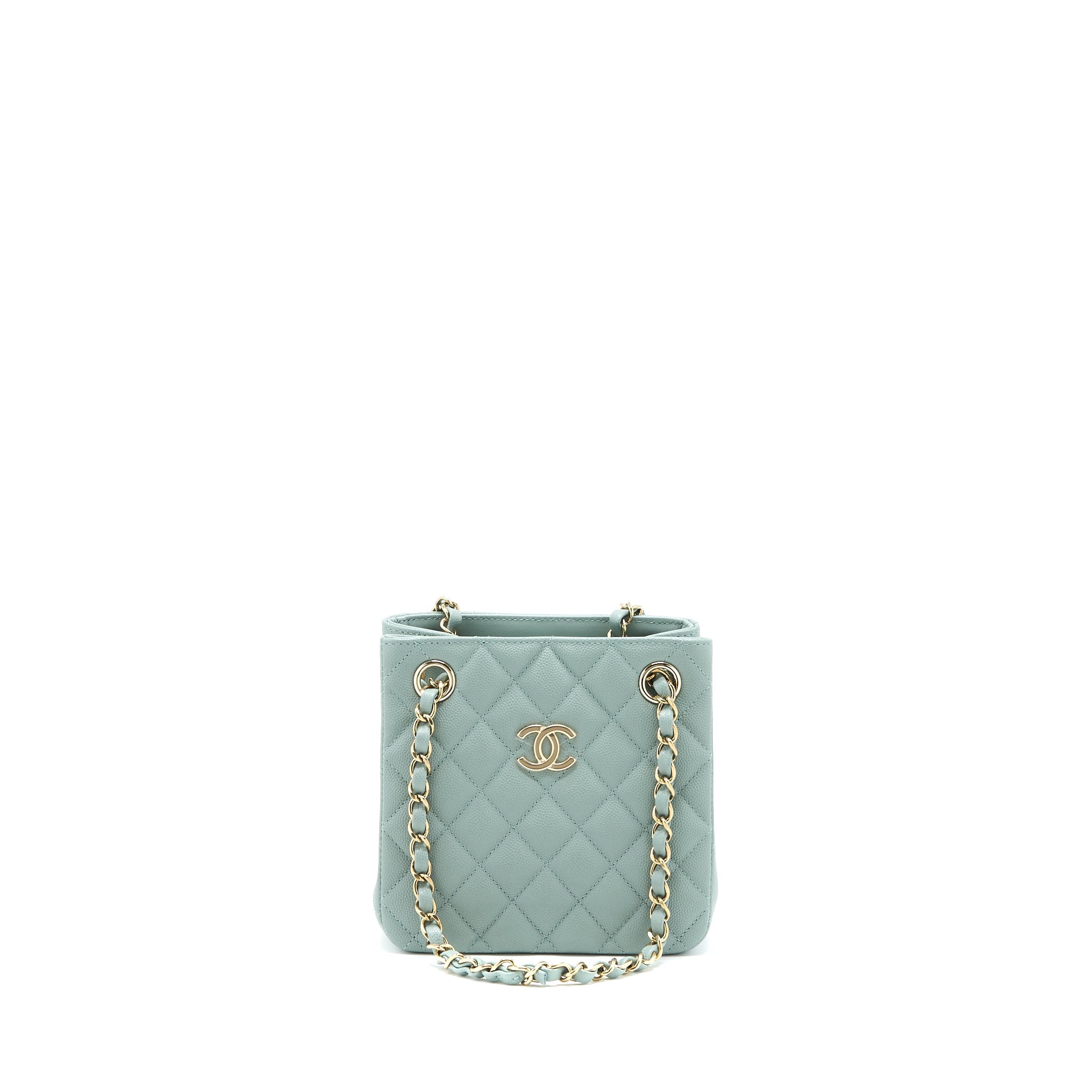 CHANEL 23C MINI BUCKET CAVIAR LIGHT GREY LGHW (MICROCHIP)