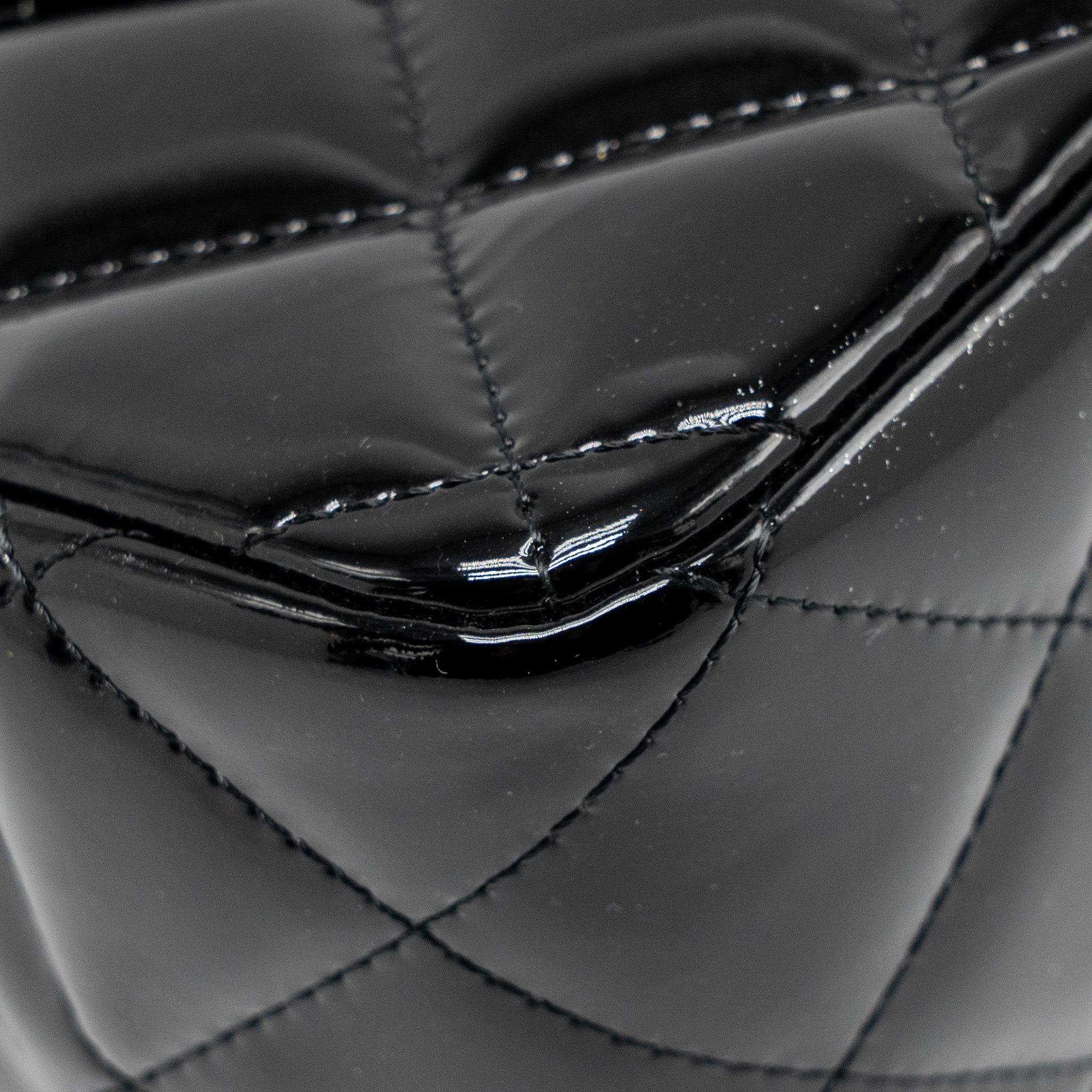 CHANEL JUMBO CLASSIC DOUBLE FLAP BAG PATENT BLACK SHW