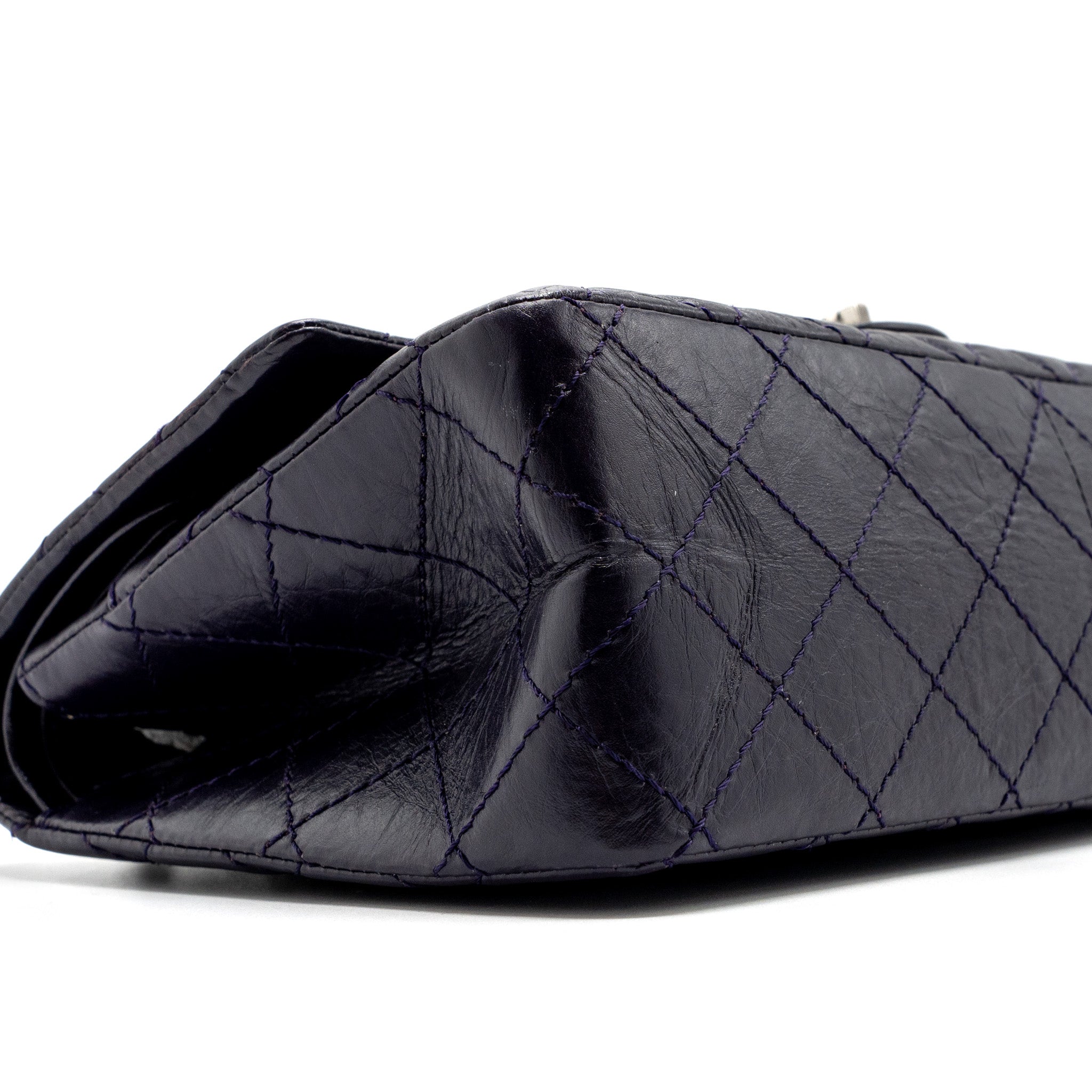 CHANEL LARGE 2.55  REISSUE FLAP BAG AGED CALFSKIN DARK PURPLE RUTHENIUM HARDWARE
