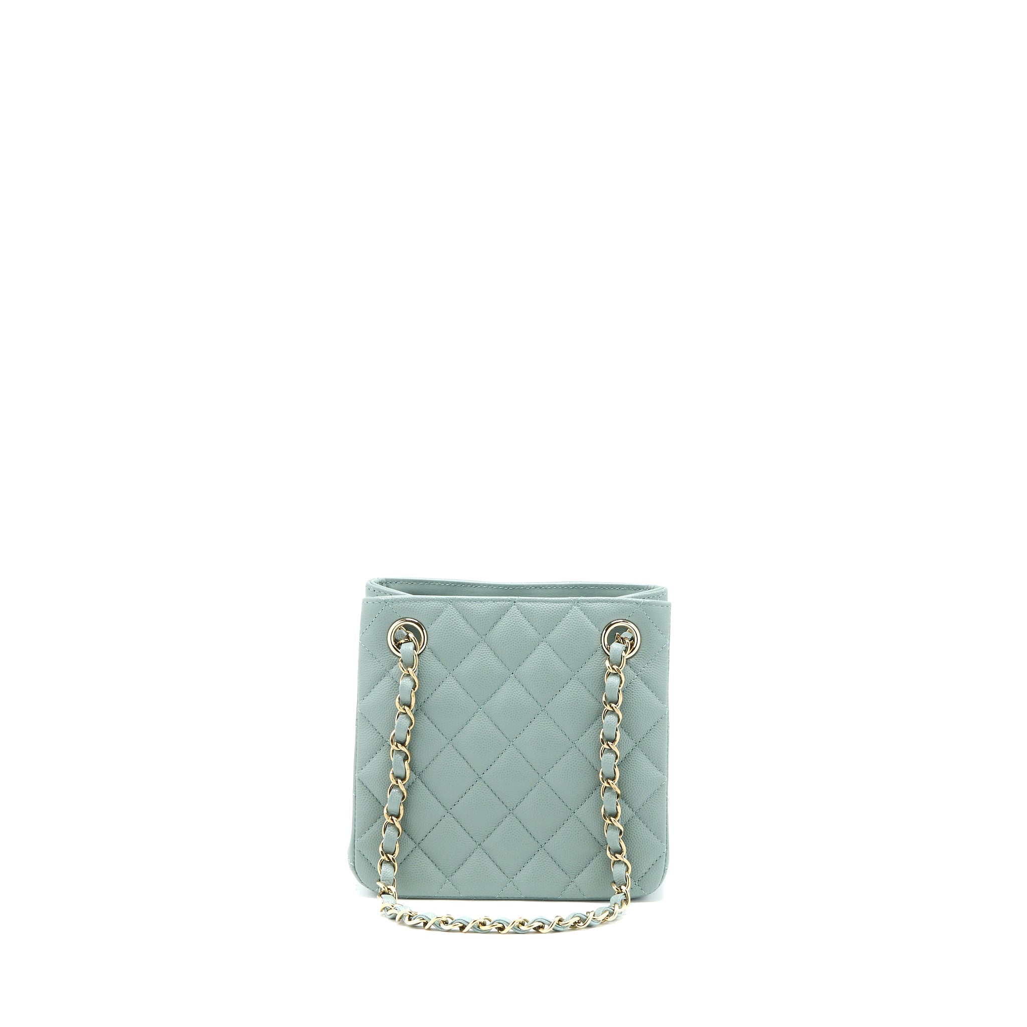CHANEL 23C MINI BUCKET CAVIAR LIGHT GREY LGHW (MICROCHIP)