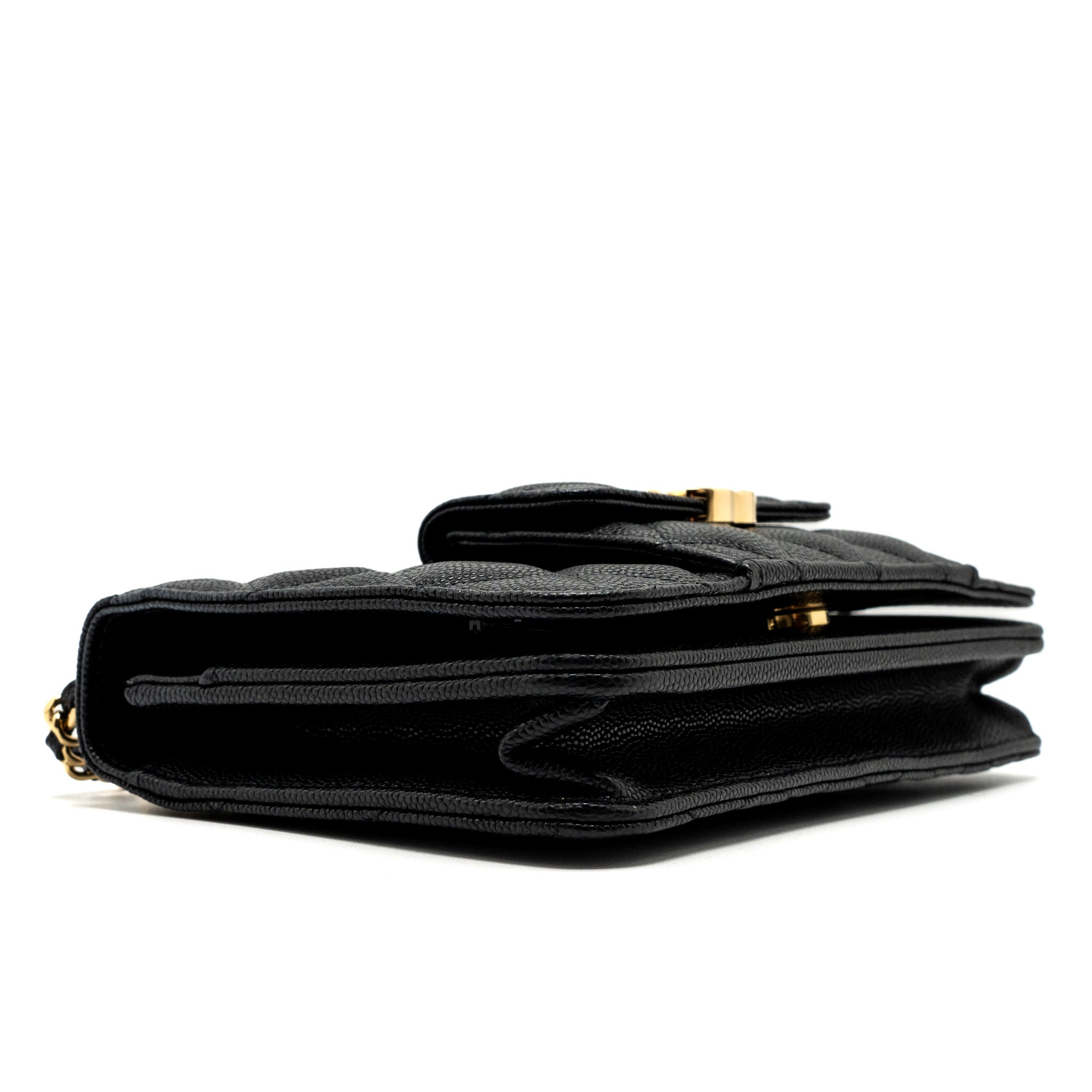 CHANEL WALLET ON CHAIN WITH POCKET BLACK CAVIAR GHW (MICROCHIP)
