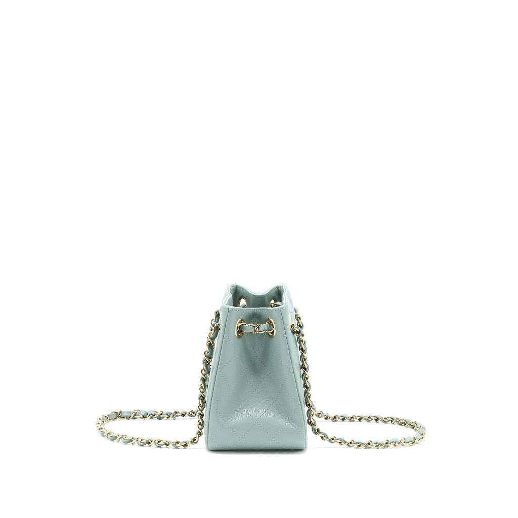 CHANEL 23C MINI BUCKET CAVIAR LIGHT GREY LGHW (MICROCHIP)