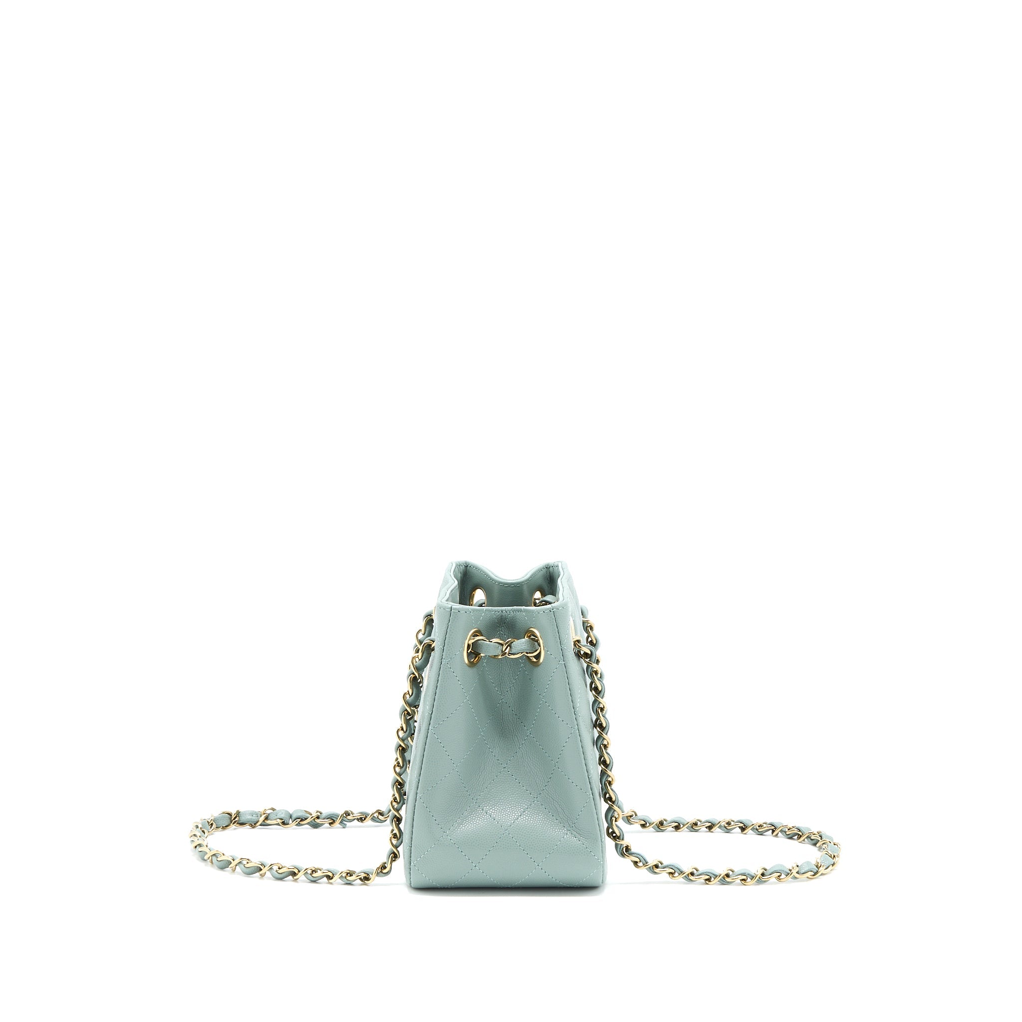 CHANEL 23C MINI BUCKET CAVIAR LIGHT GREY LGHW (MICROCHIP)