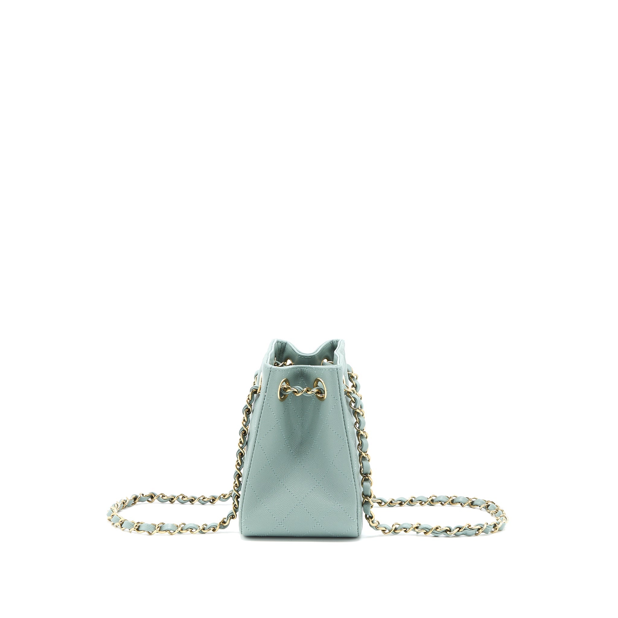 CHANEL 23C MINI BUCKET CAVIAR LIGHT GREY LGHW (MICROCHIP)