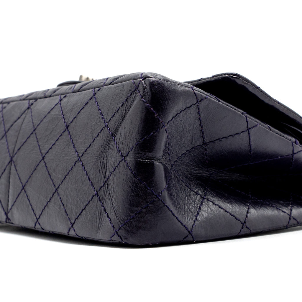 CHANEL LARGE 2.55  REISSUE FLAP BAG AGED CALFSKIN DARK PURPLE RUTHENIUM HARDWARE