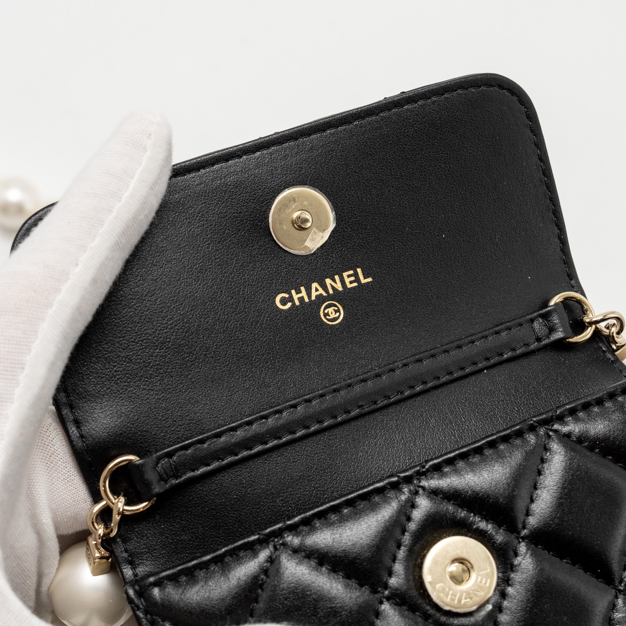 CHANEL MAXI PEARL CLUTCH WITH CHAIN LAMBSKIN BLACK LGHW