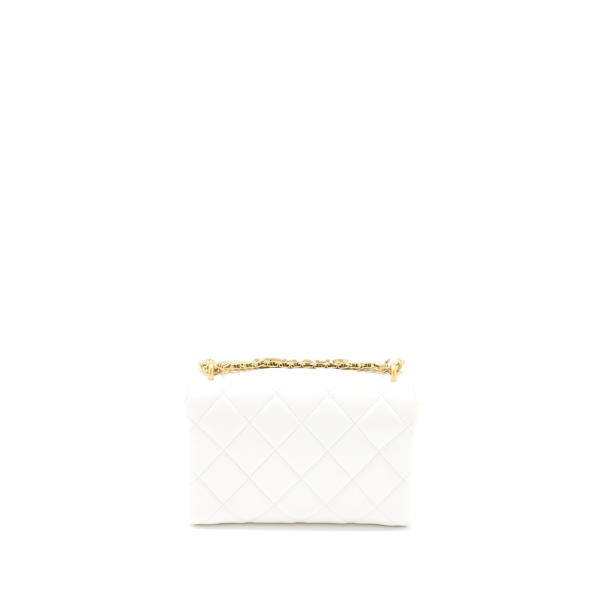 CHANEL QUILTED FLAP BAG WITH LETTER CHAIN LAMBSKIN WHITE GHW (MICROCHIP)
