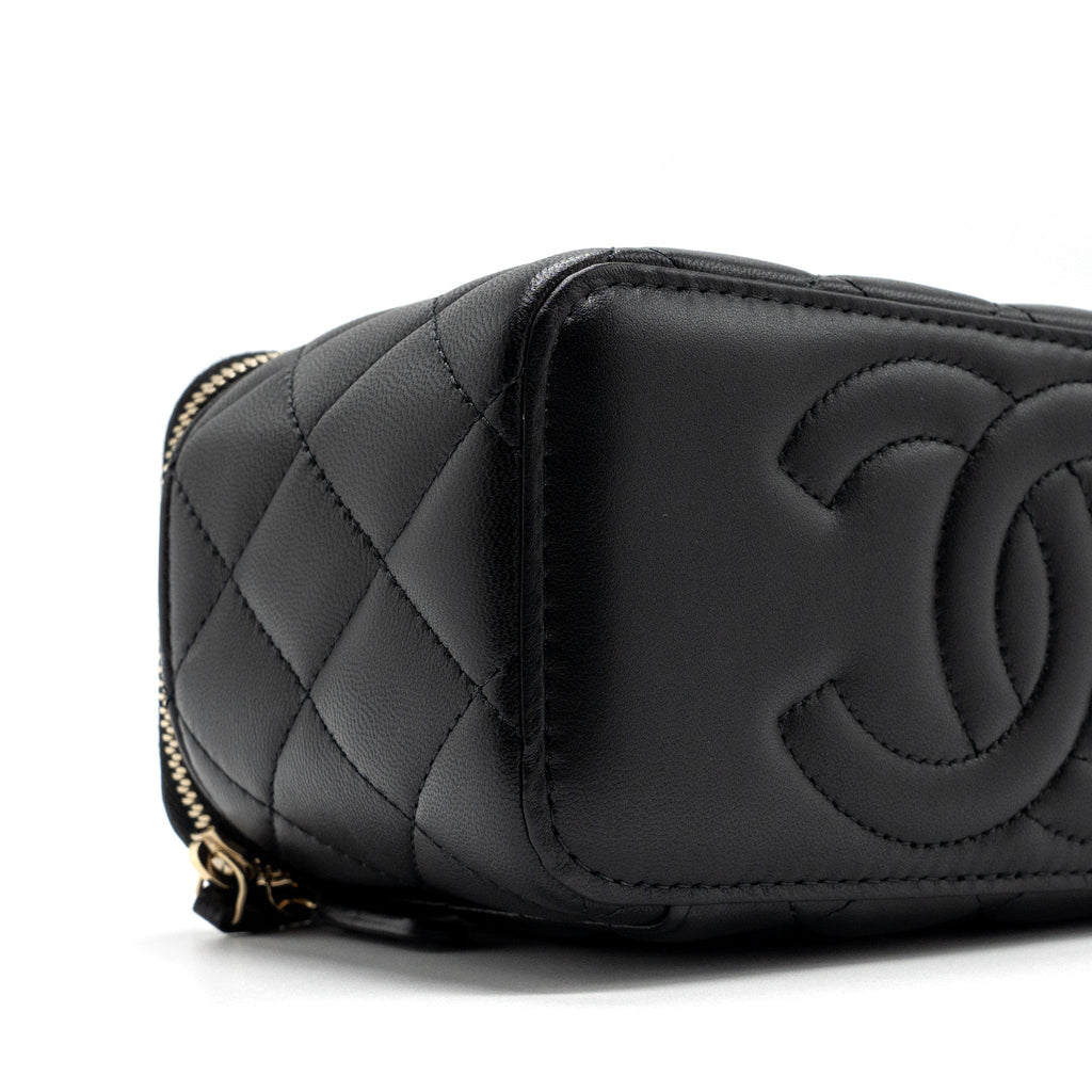 CHANEL TOP HANDLE LONG VANITY WITH CHAIN LAMBSKIN BLACK GHW(MICROCHIP)