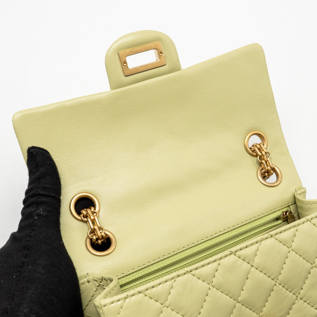 CHANEL MINI 2.55 REISSUE AGED CALFSKIN GREEN GHW