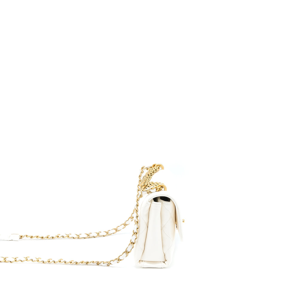 CHANEL QUILTED FLAP BAG WITH LETTER CHAIN LAMBSKIN WHITE GHW (MICROCHIP)