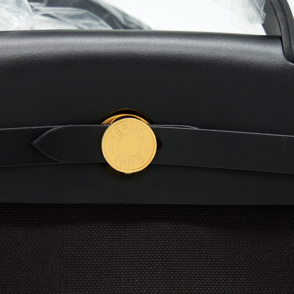 HERMES HERBAG ZIP 31 RETOURNE BAG WITH EBENE/ BLACK COLOR GHW